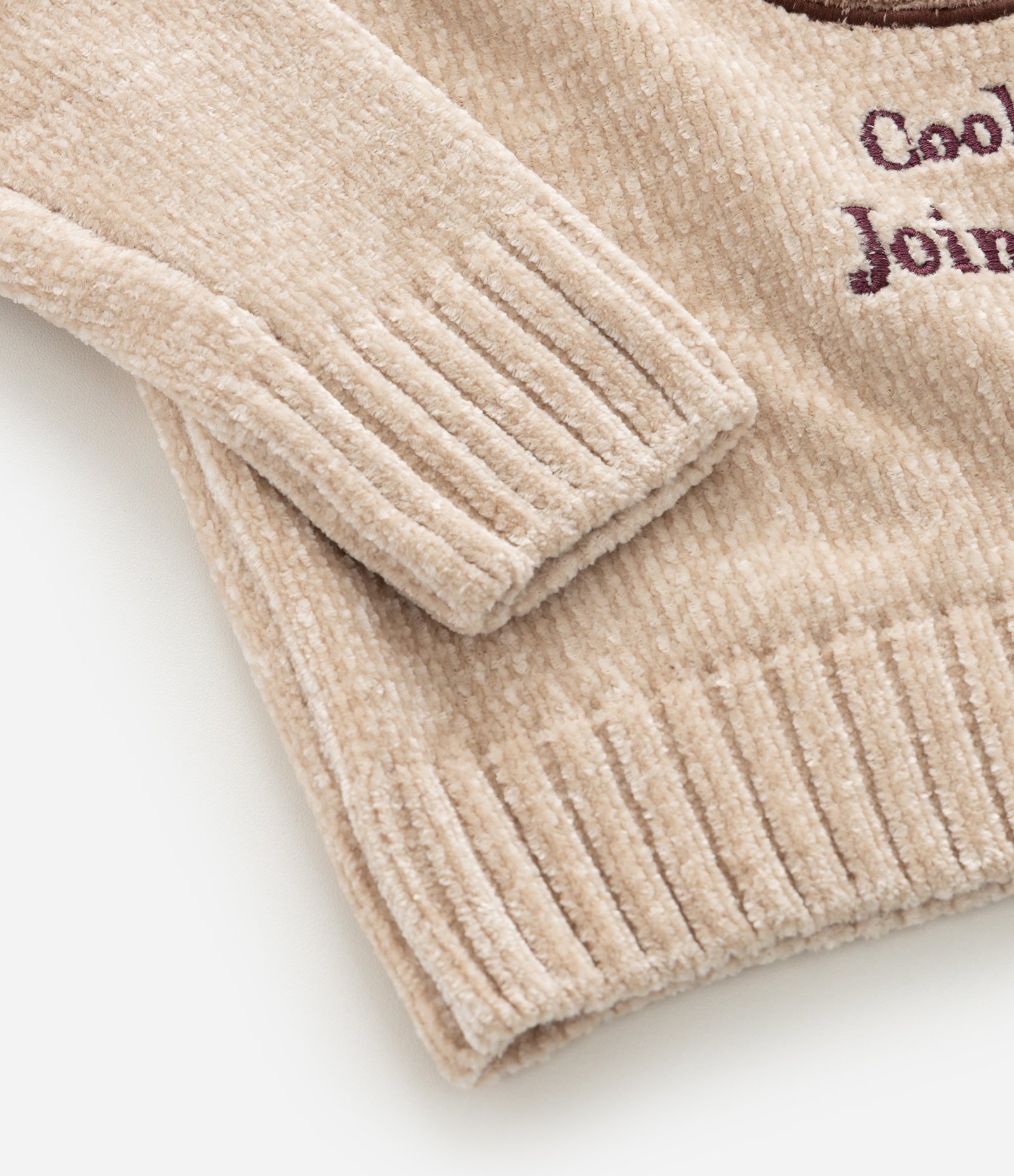 Casaco Infantil em Chenille com Bordado de Ursinho – Tam 5 a 14 Anos Bege Claro 4