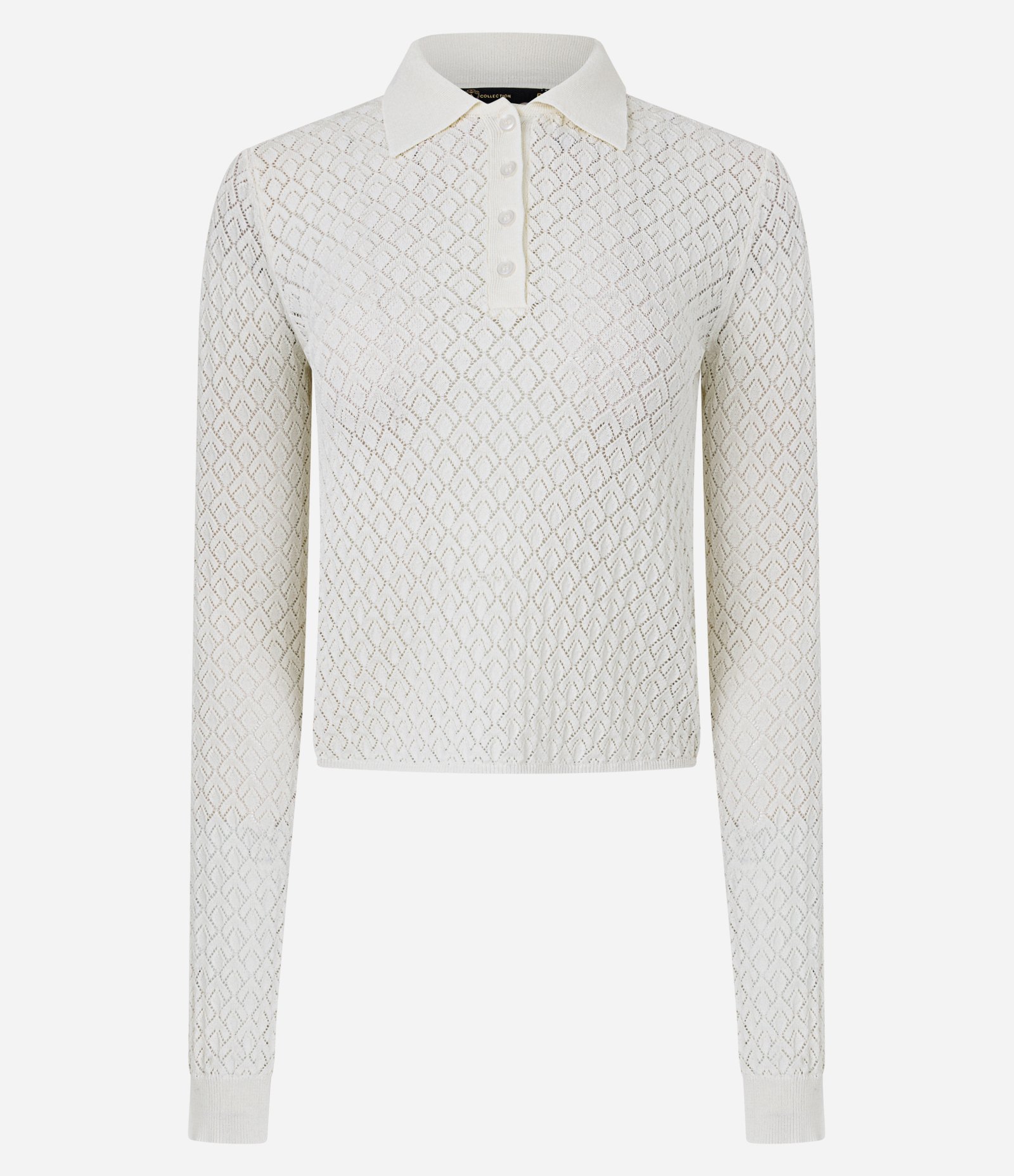 Blusa Manga Longa com Transparência e Gola Polo Off White 1