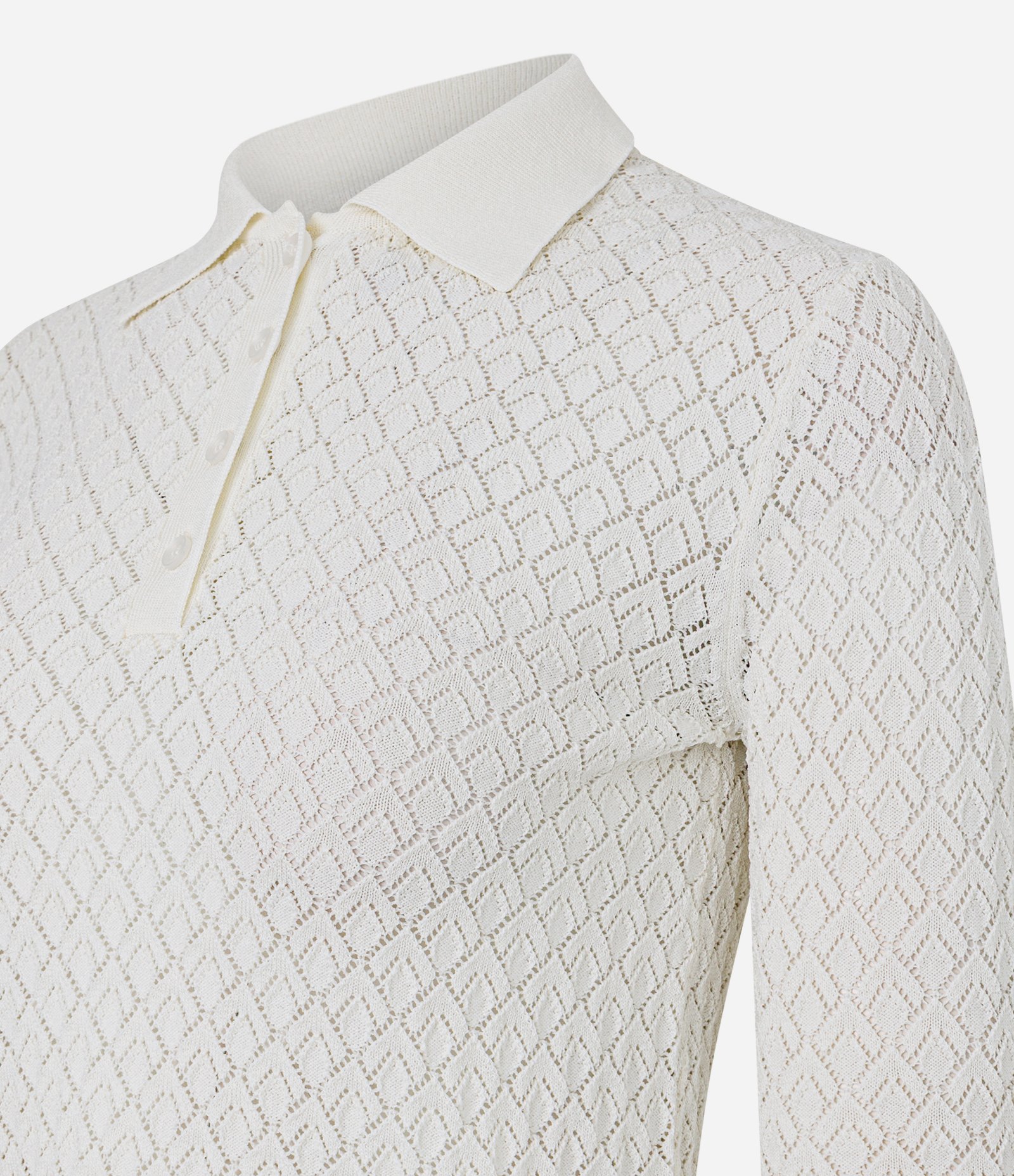 Blusa Manga Longa com Transparência e Gola Polo Off White 2