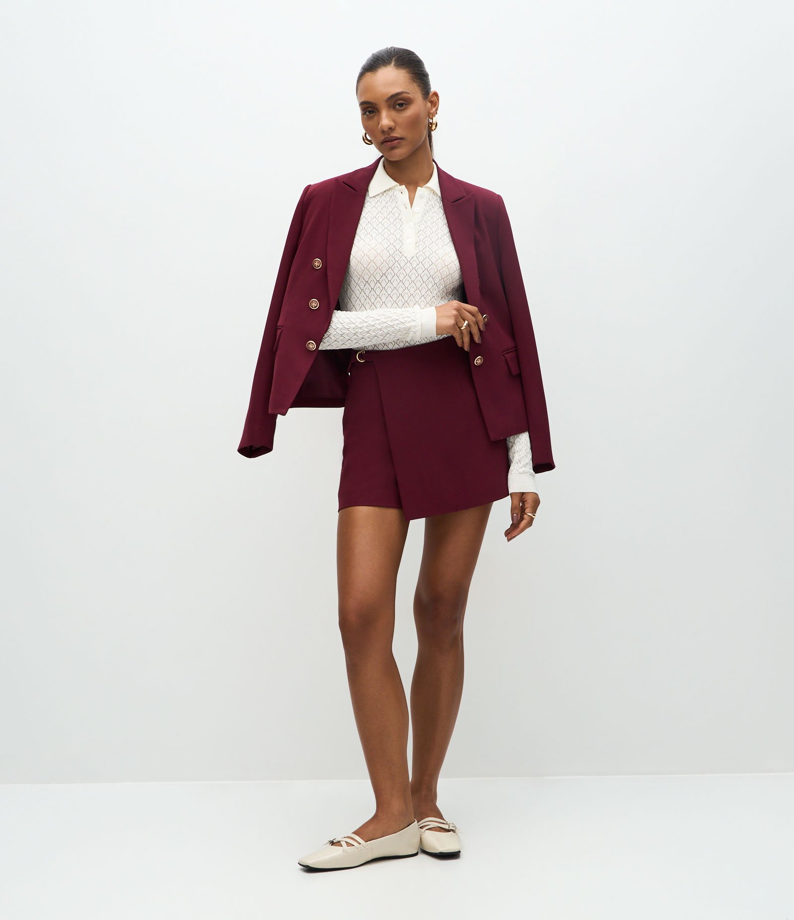 Blusa Manga Longa com Transparência e Gola Polo Off White 2