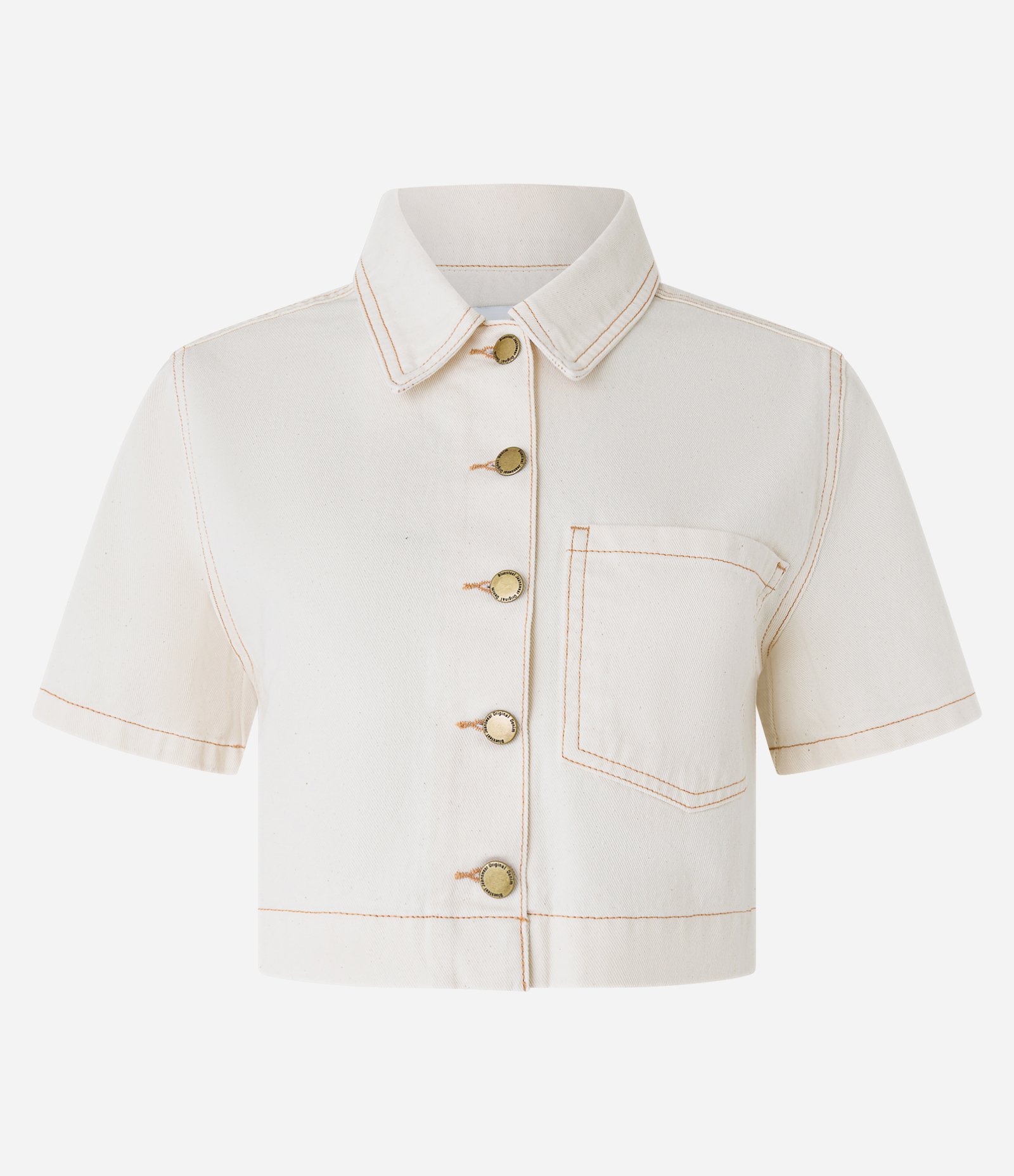 Camisa Cropeed em Sarja com Bolso e Costura Aparente Multicores 1