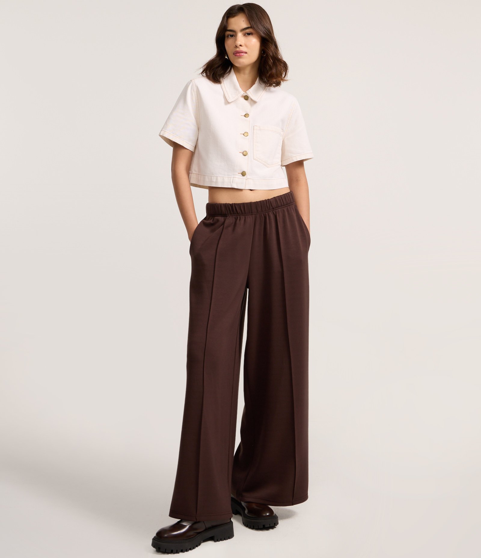 Camisa Cropeed em Sarja com Bolso e Costura Aparente Multicores 2