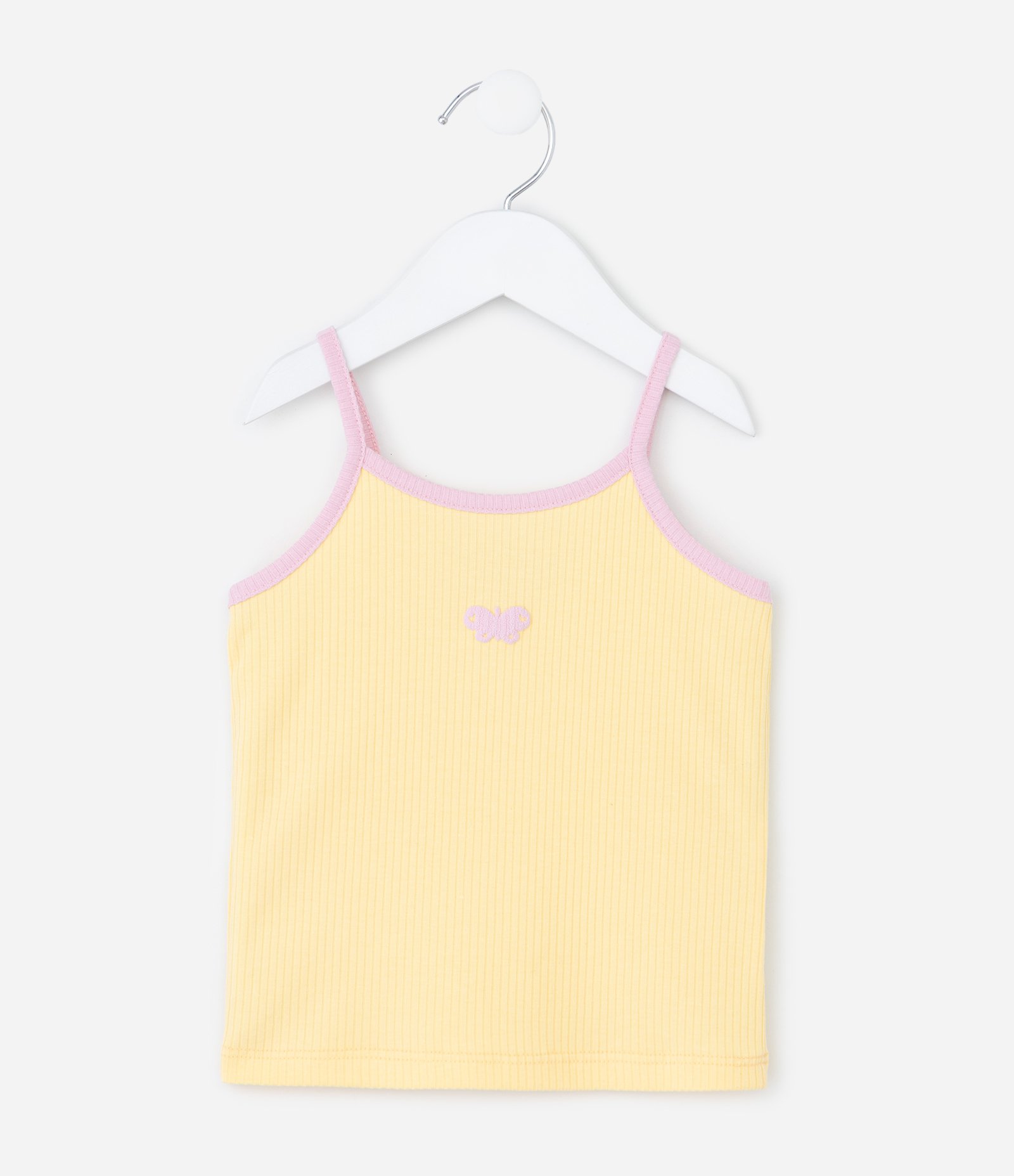 Regata Infantil com Borboleta Canelada - Tam 1 a 6 Anos Amarelo 1