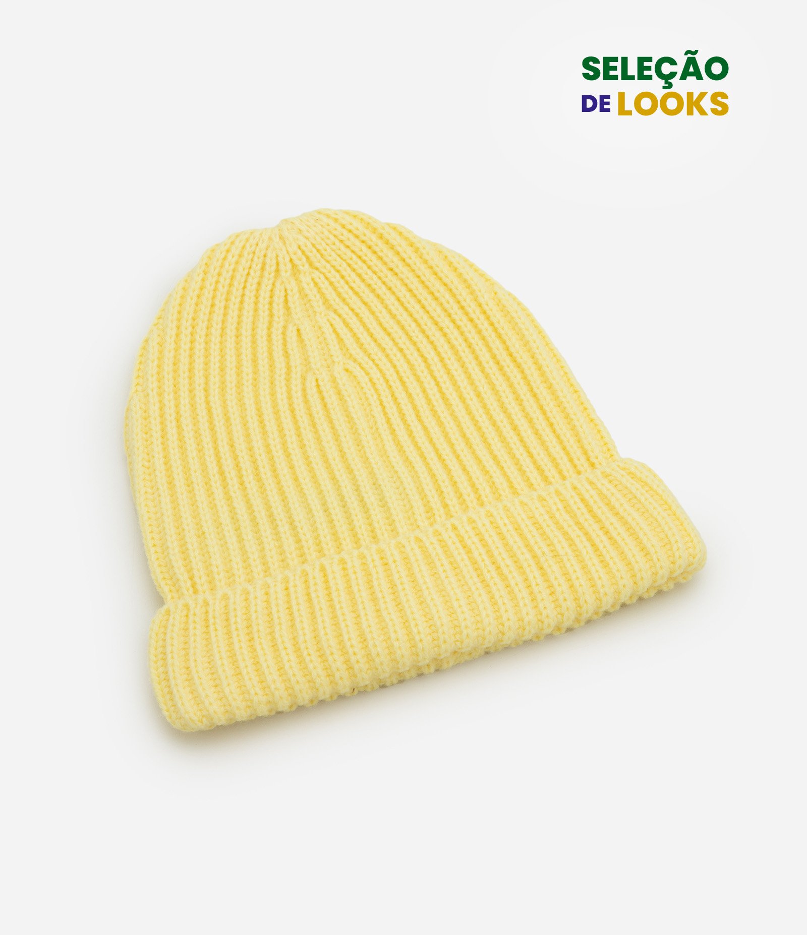 Touca Infantil em Tricô com Barra Dobrada – Tam U Amarelo Claro 1