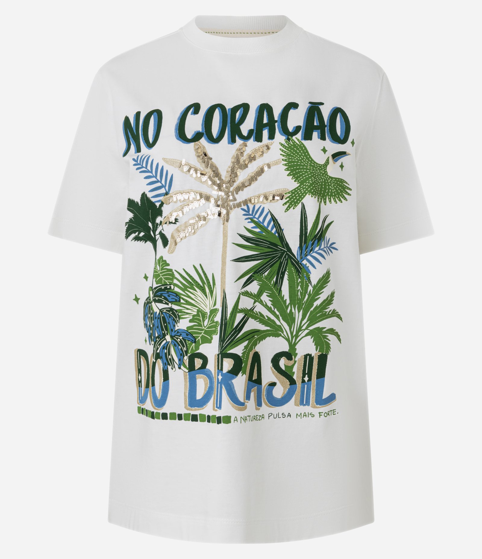 Camiseta T-shirt em Algodão com Paetê No Coração do Brasil Branco 6