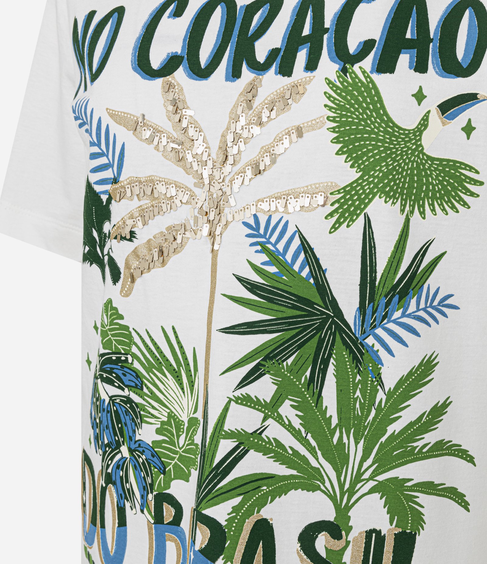 Camiseta T-shirt em Algodão com Paetê No Coração do Brasil Branco 7