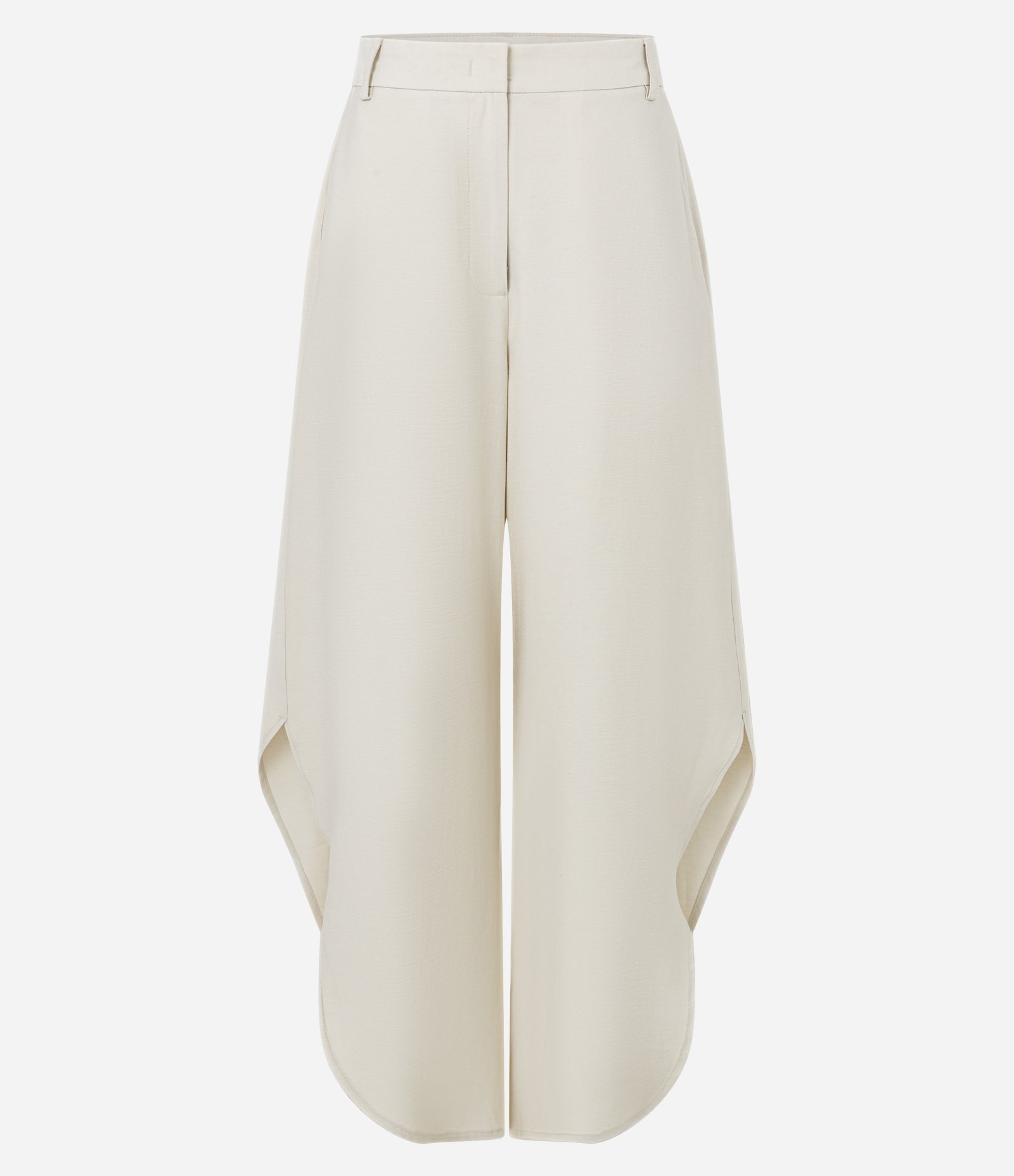 Calça Barrel Alfaiatada com Barra Assimétrica e Fenda Bege 5