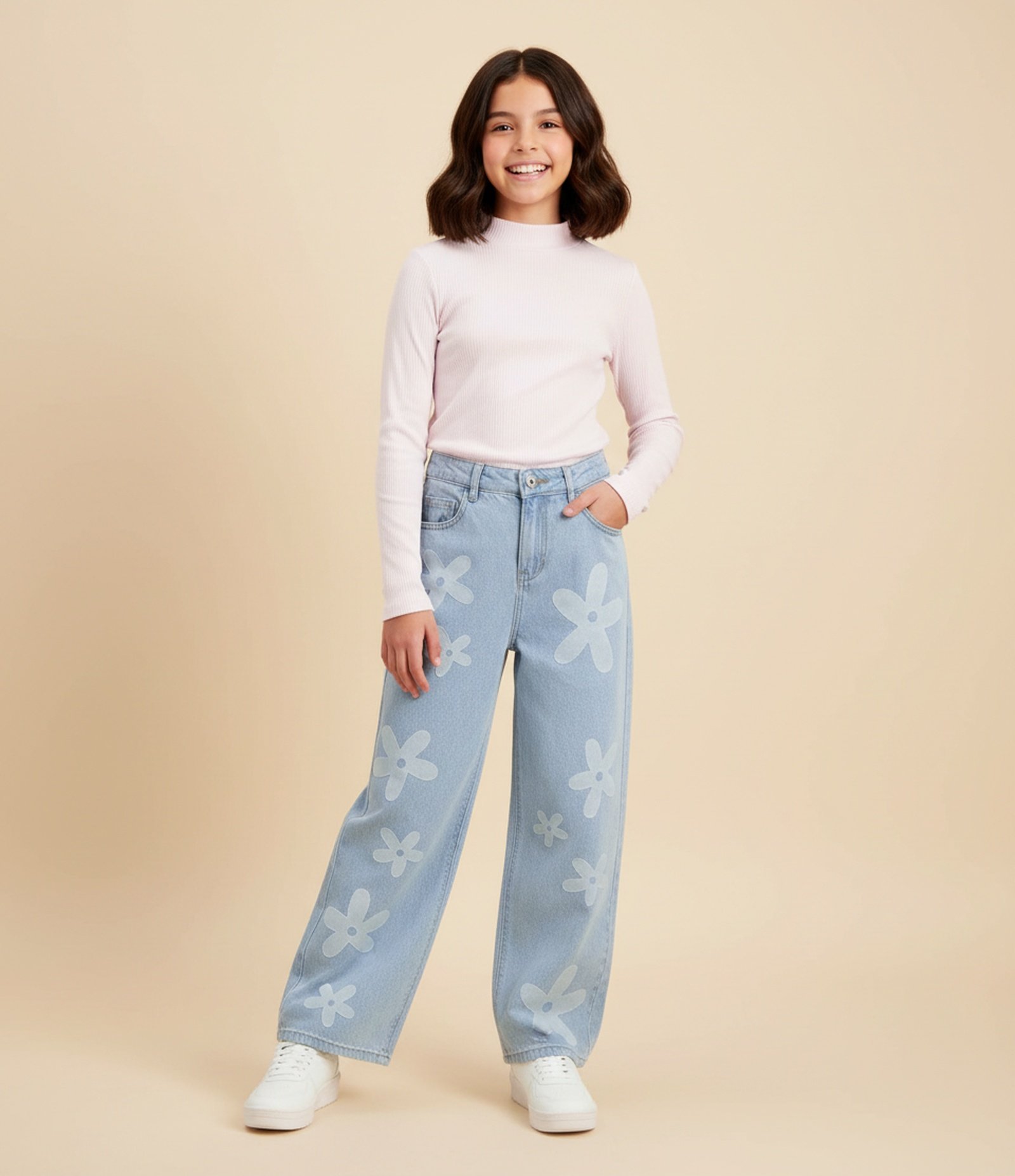 Camiseta Infantil Seamless com Gola Alta – Tam 5 a 14 Anos Rosa Neve 1