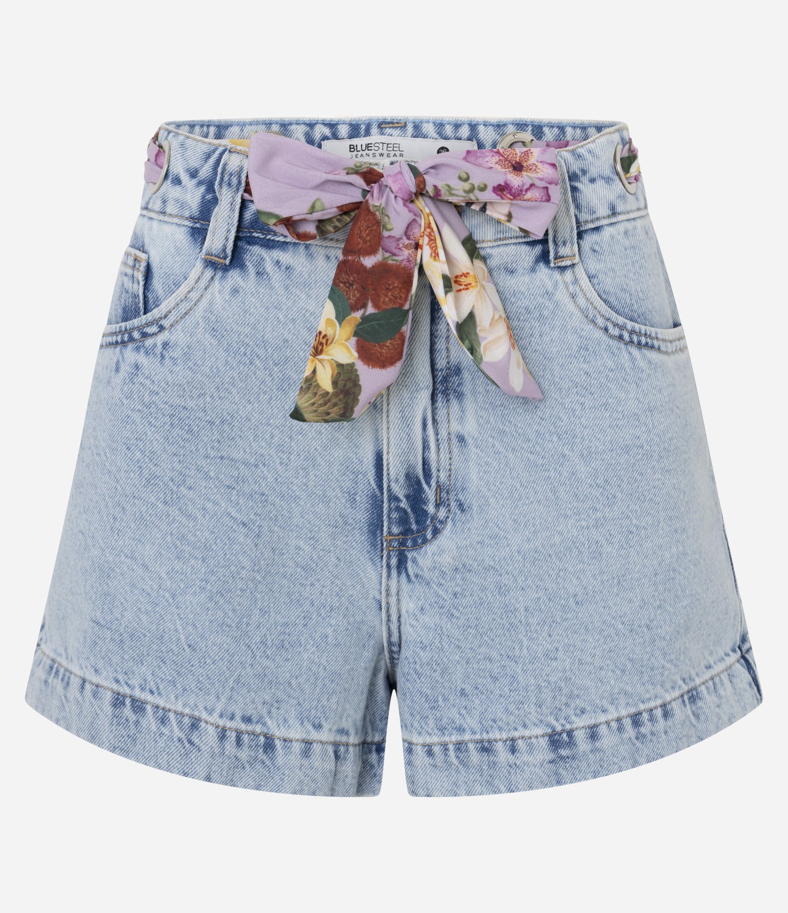 Short Mom em Jeans com Cinto Lenço Floral Claro 5
