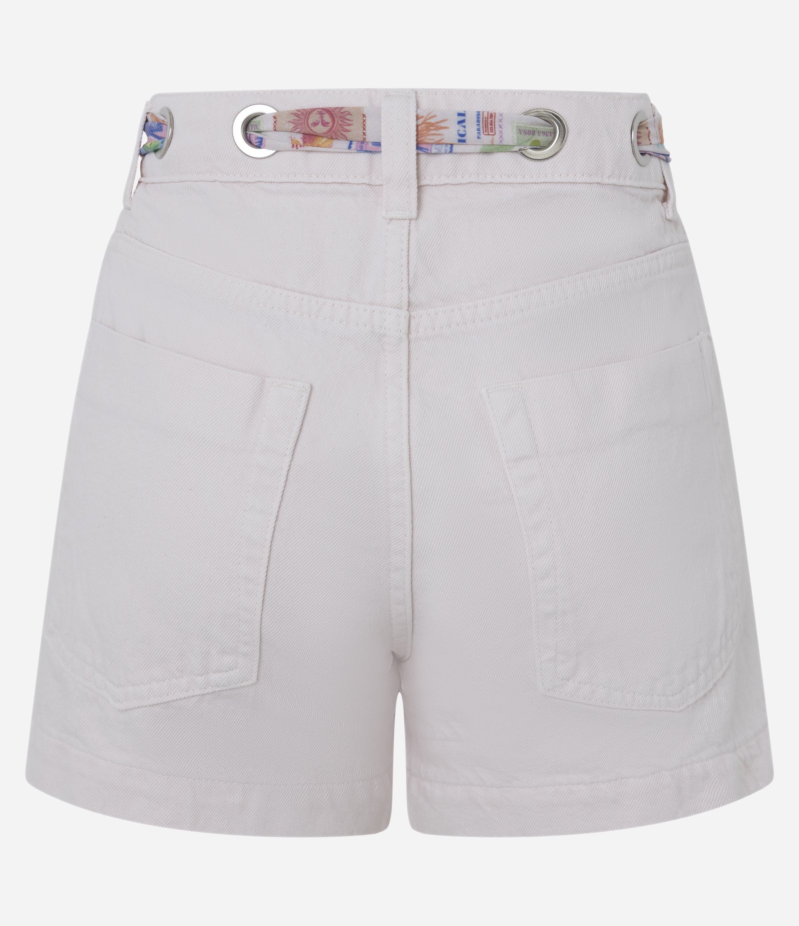 Short Mom em Sarja com Cinto Lenço Estampado Bege Rosado 6