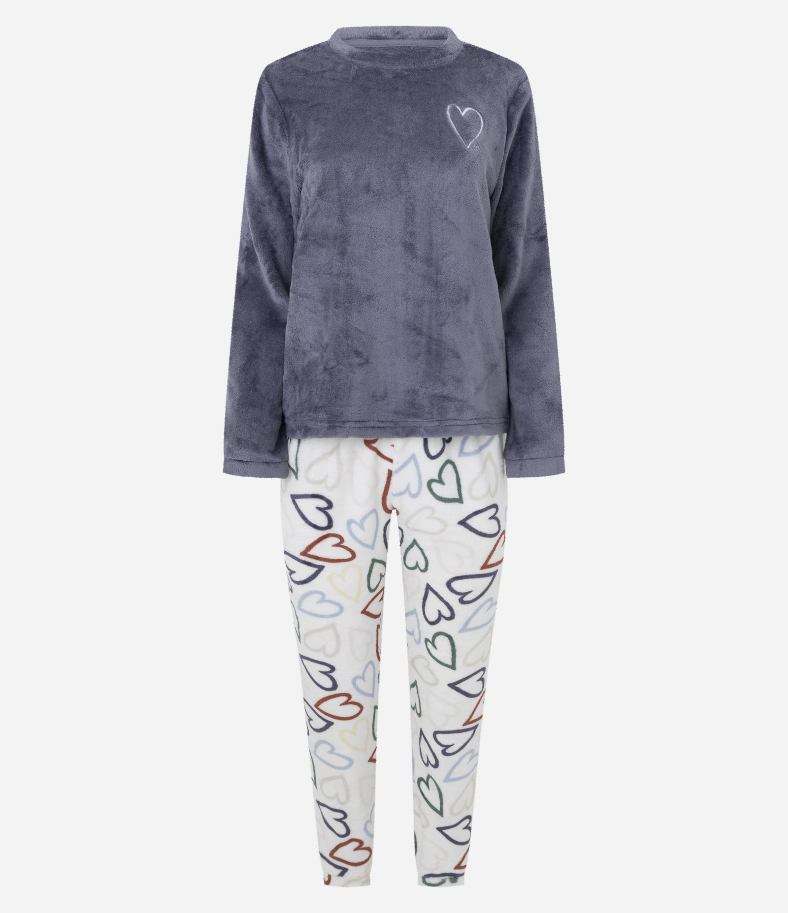 Pijama Longo com Estampa de Coração Cinza 4