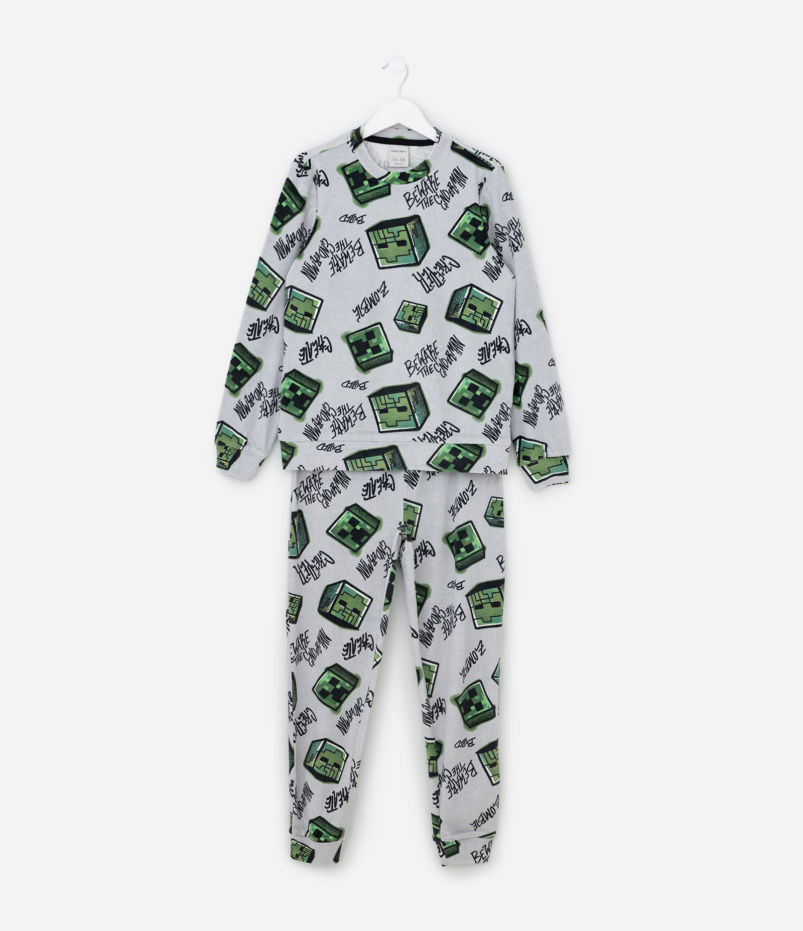Pijama Infantil em Plush com Estampa Minecraft – Tam 5 a 14 Anos Cinza 1