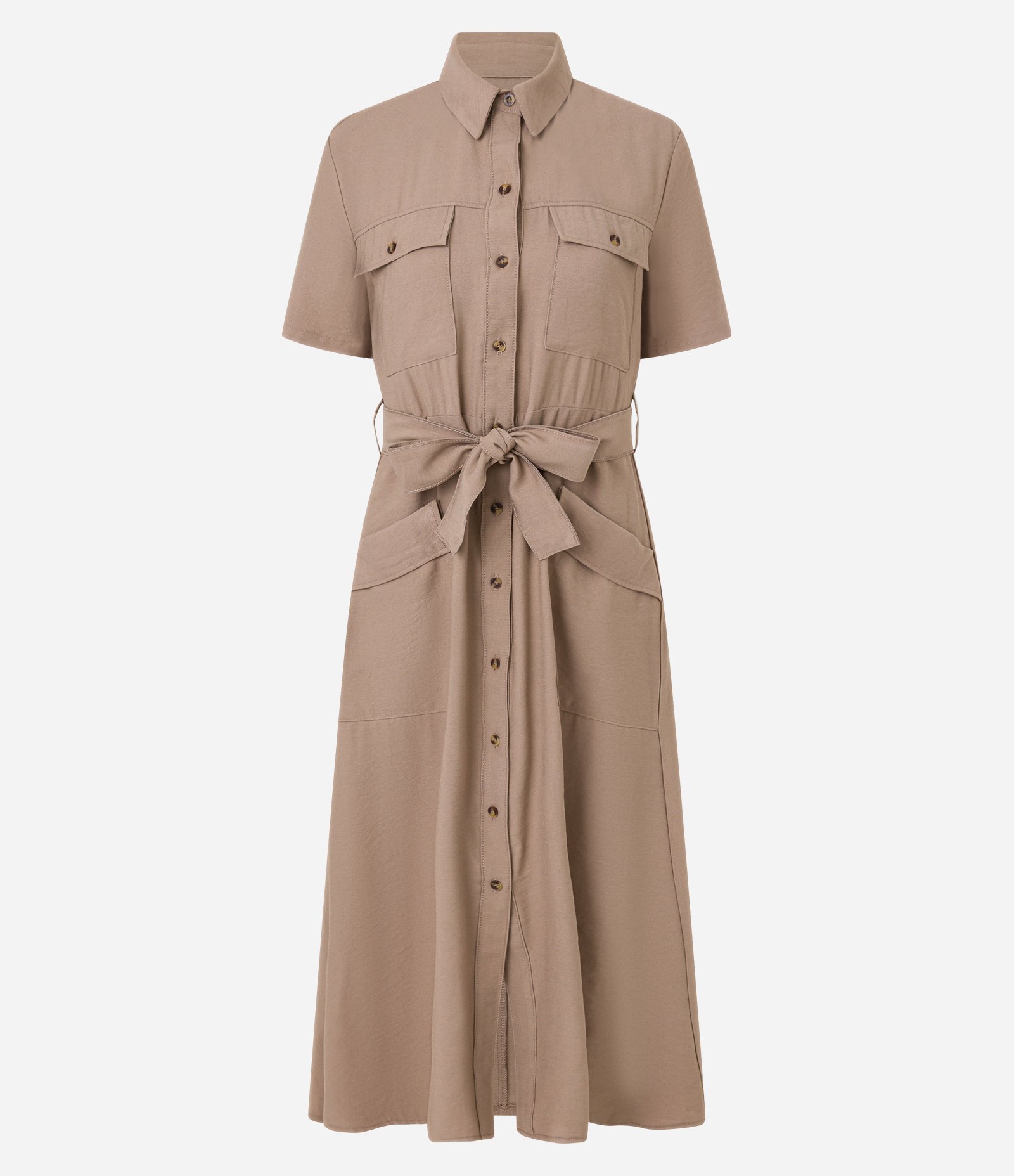 Vestido Midi em Sarja com Bolsos Utilitários e Amarração Bege 5