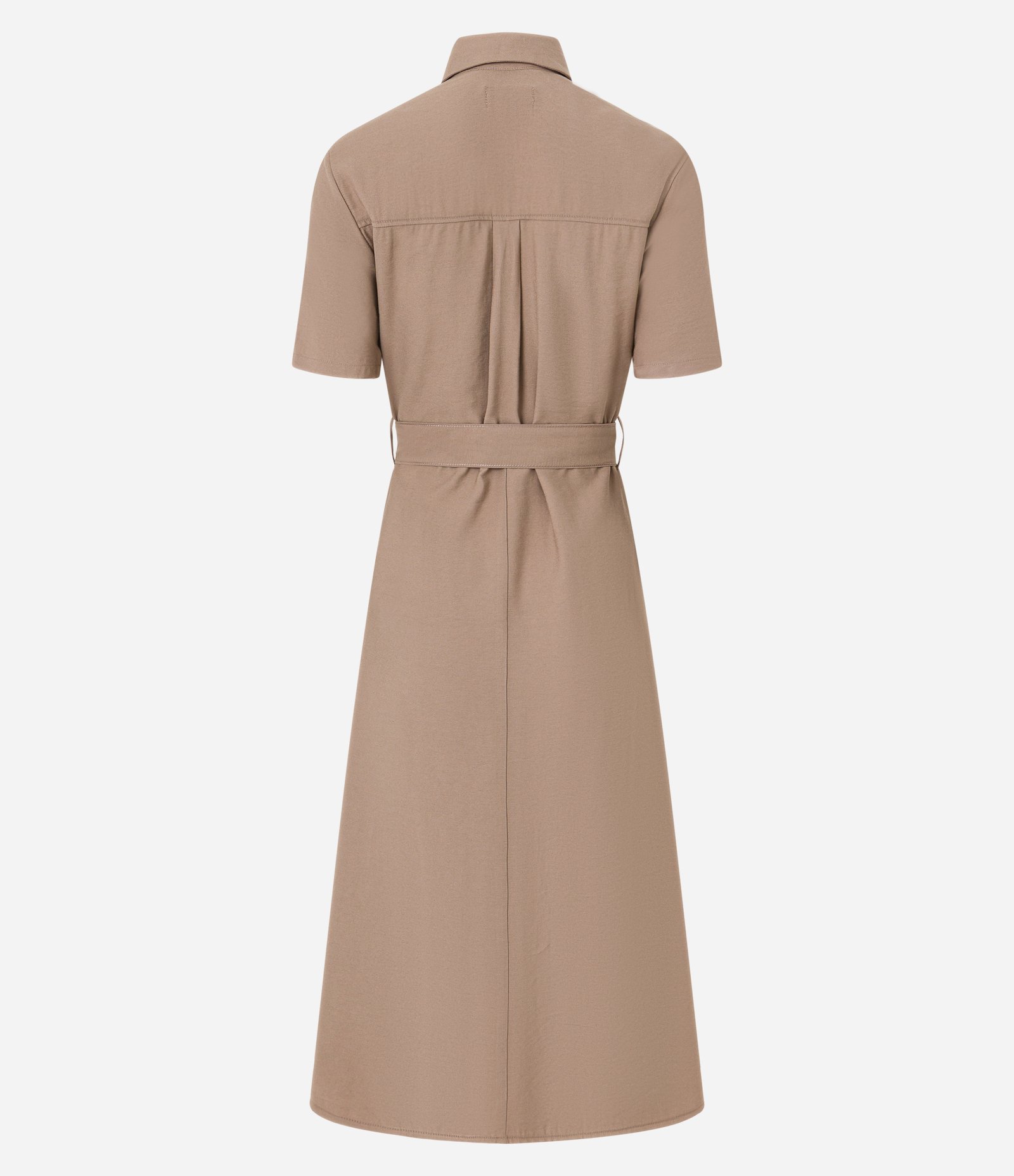 Vestido Midi em Sarja com Bolsos Utilitários e Amarração Bege 6