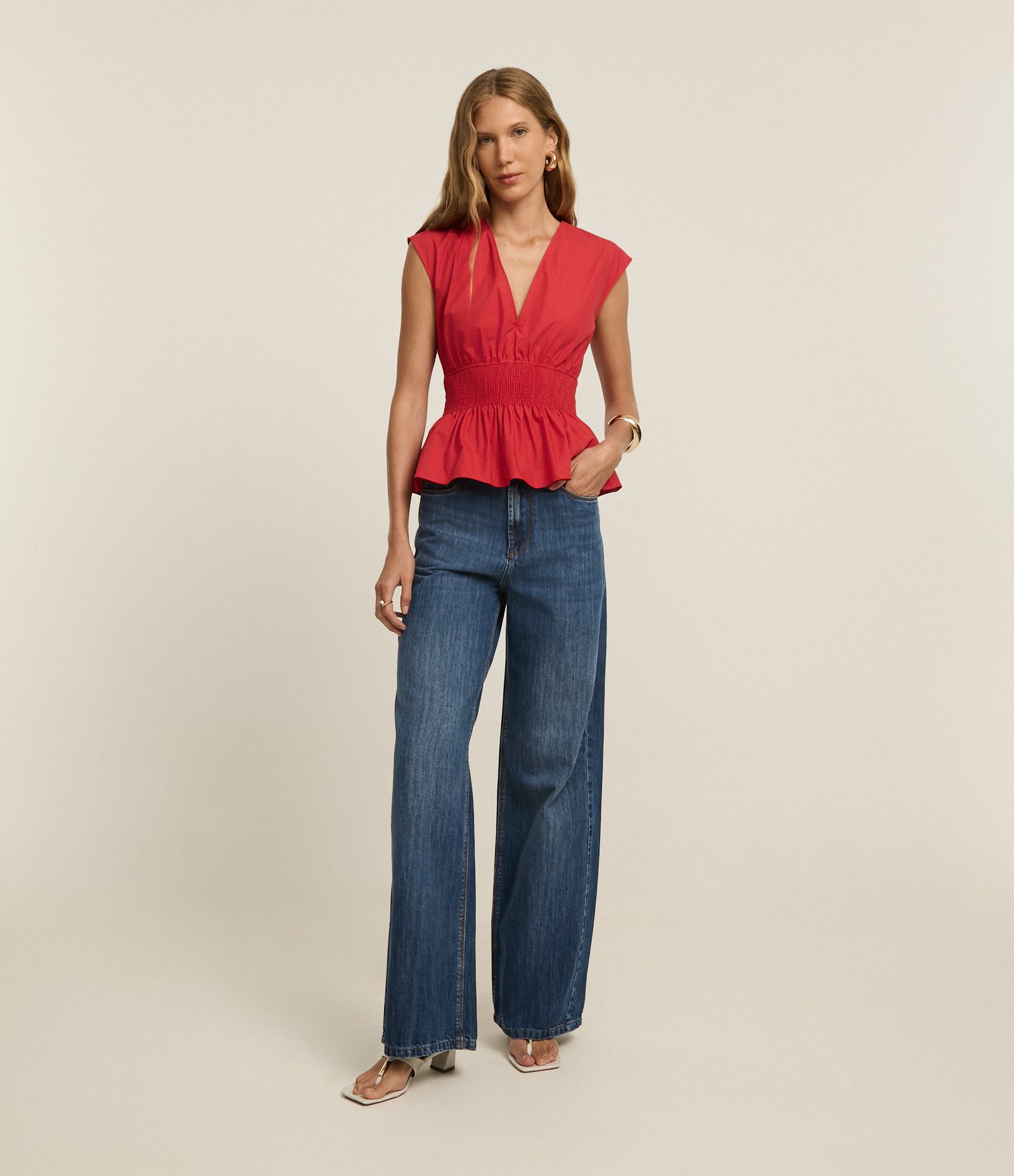 Blusa Peplum com Lastex na Cintura Vermelho 2