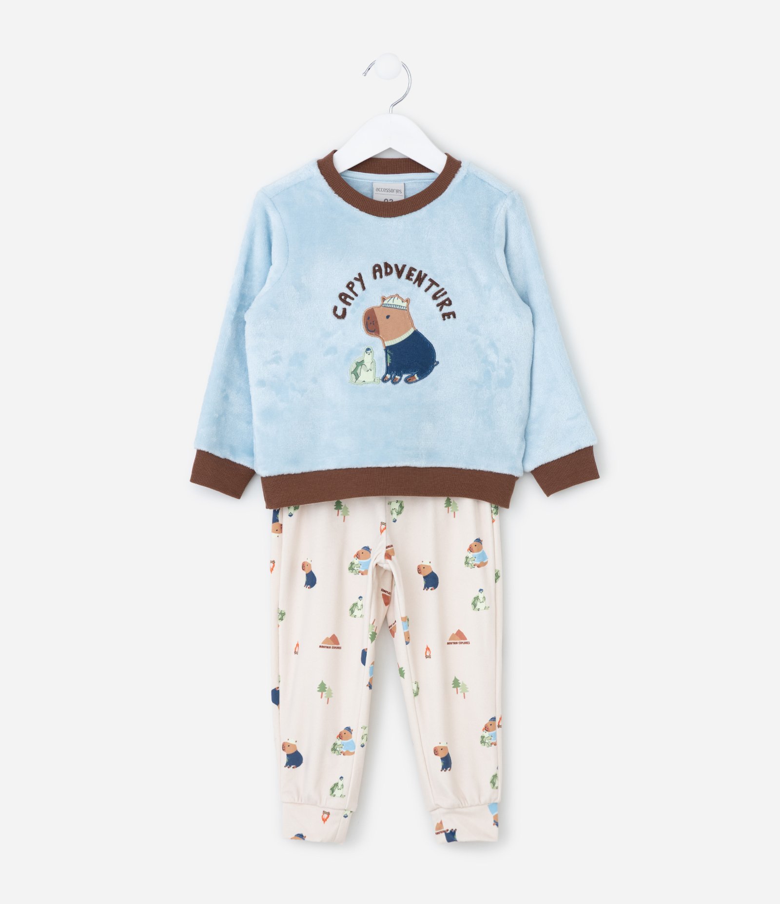 Pijama Infantil Longo com Estampa Capivara – Tam 2 a 6 Anos Azul/Off White 2