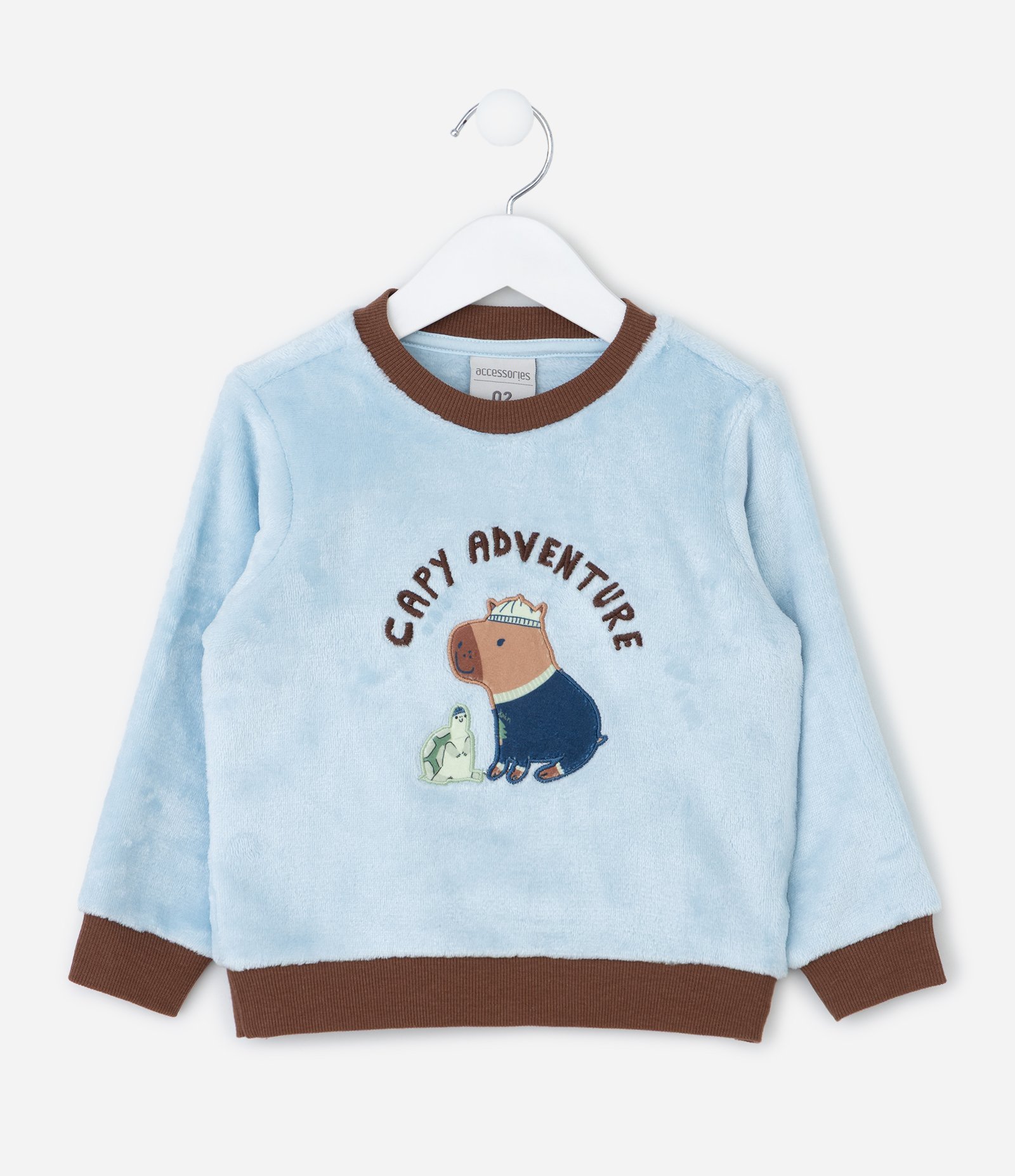 Pijama Infantil Longo com Estampa Capivara – Tam 2 a 6 Anos Azul/Off White 3