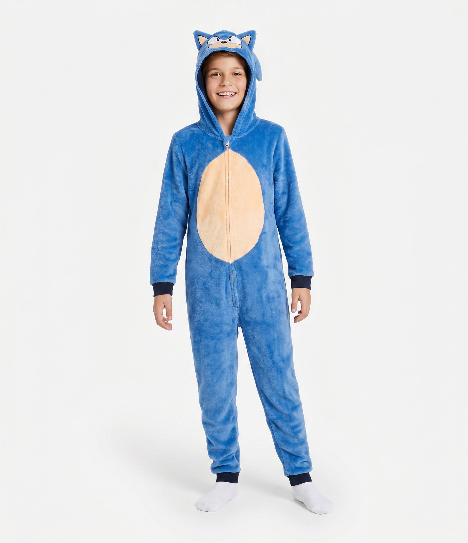 Pijama Jumper em Fleece do Sonic Com Capuz Infantil - Tam 4 aos 14 Anos Azul 1