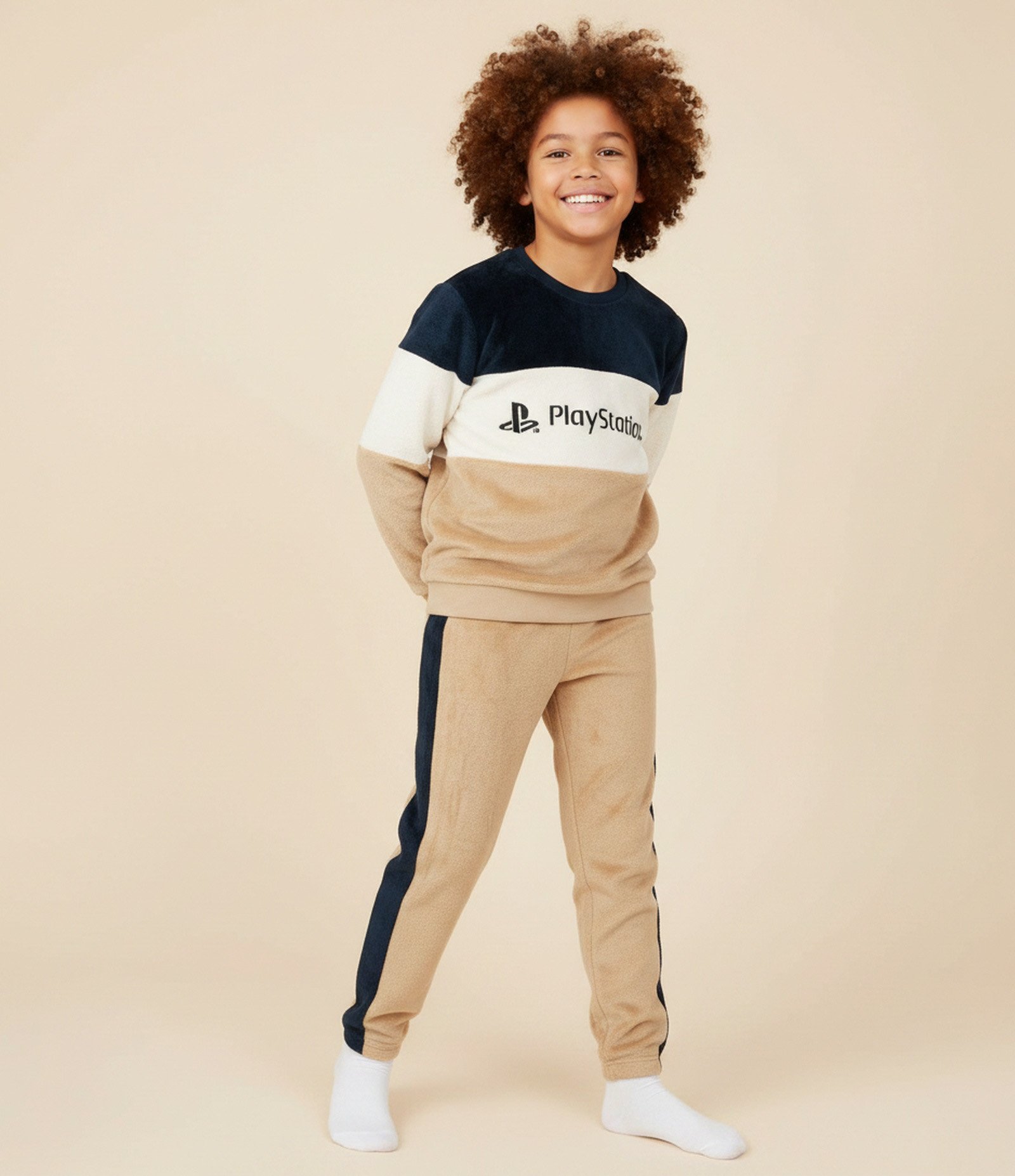 Pijama Infantil Longo com Estampa PlayStation – Tam 5 a 16 Anos Bege/Azul 1