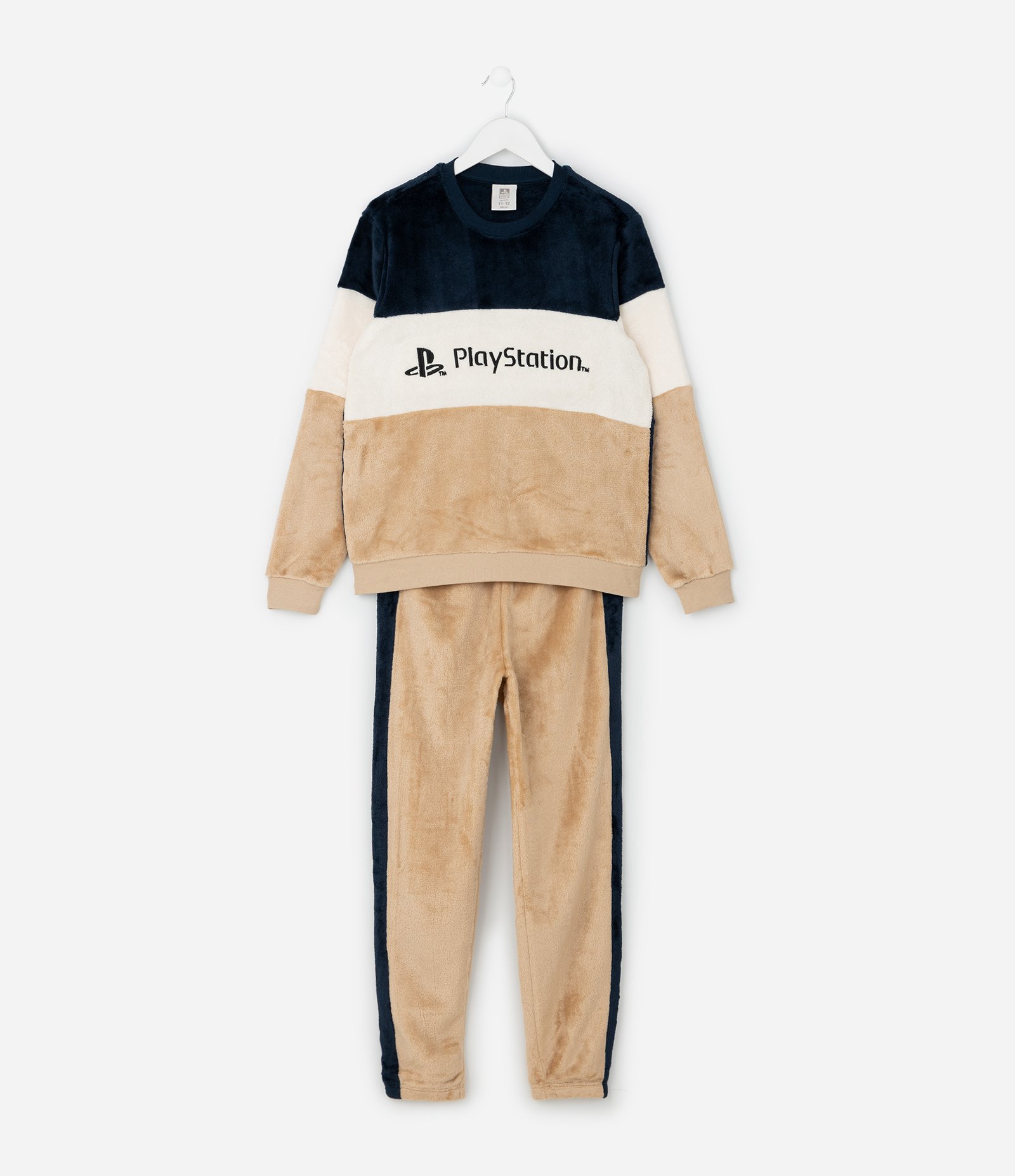 Pijama Infantil Longo com Estampa PlayStation – Tam 5 a 16 Anos Bege/Azul 3