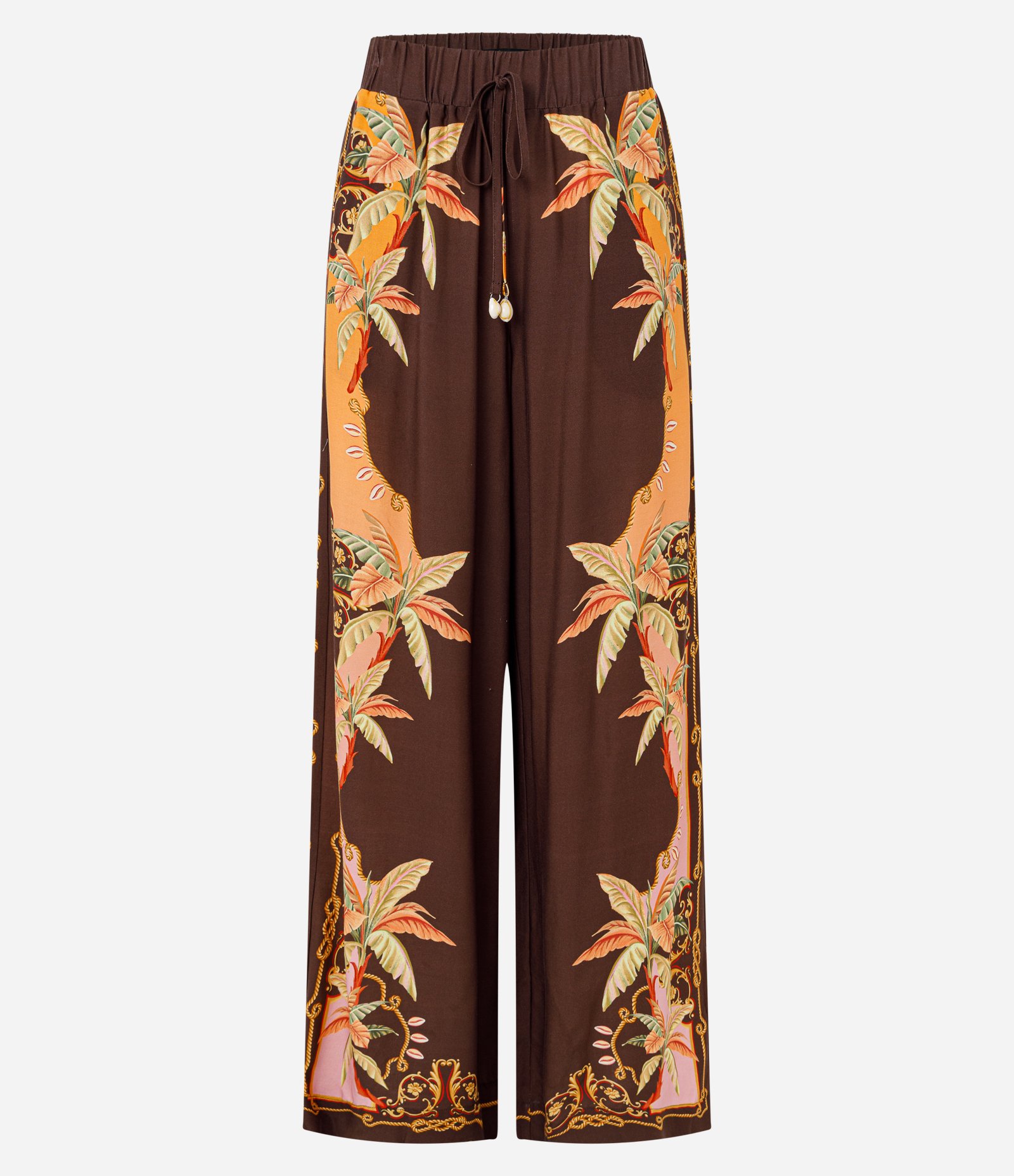Calça Pantalona em Viscose com Estampa Floral e Cós com Elástico Marrom 5