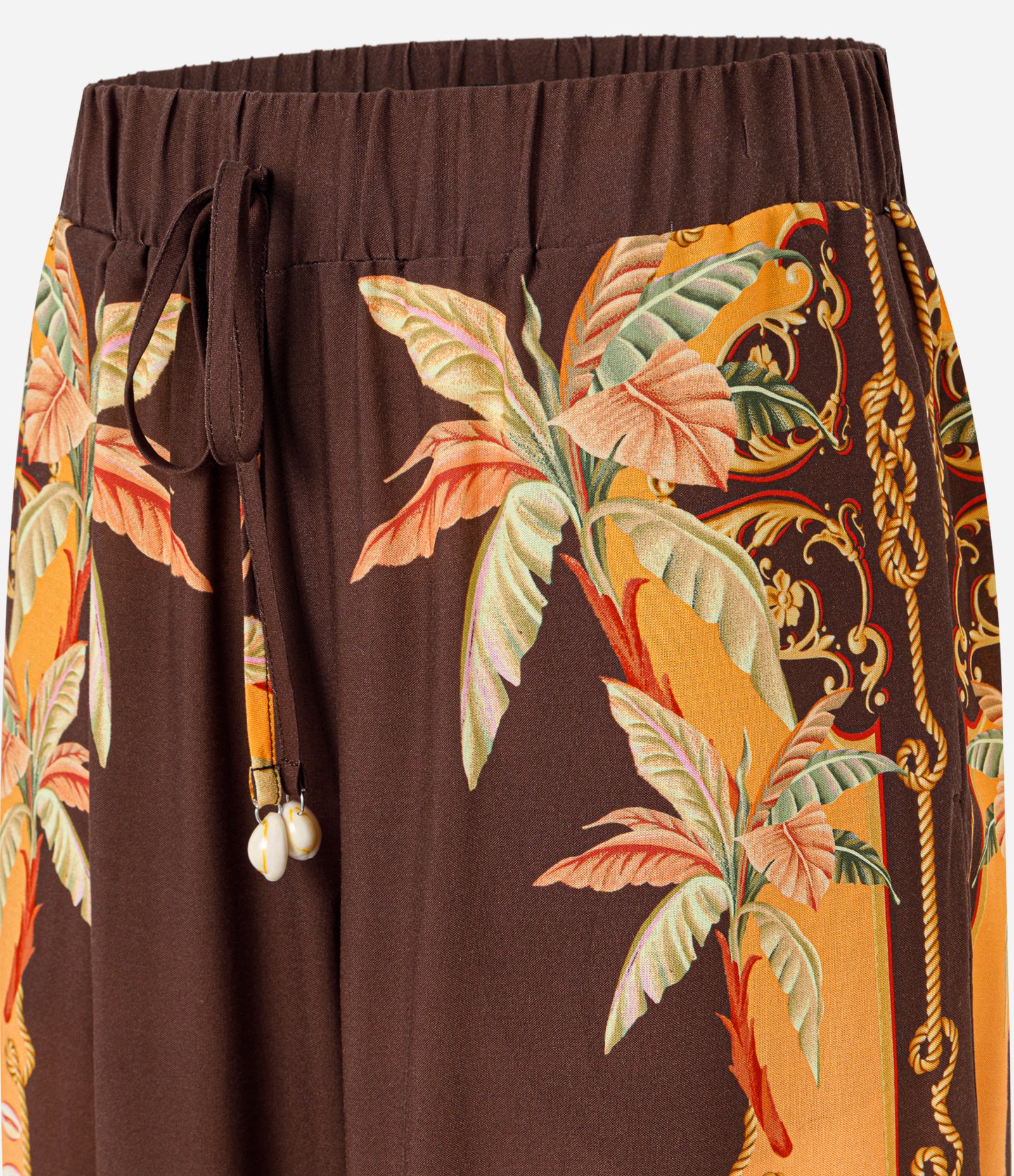 Calça Pantalona em Viscose com Estampa Floral e Cós com Elástico Marrom 6
