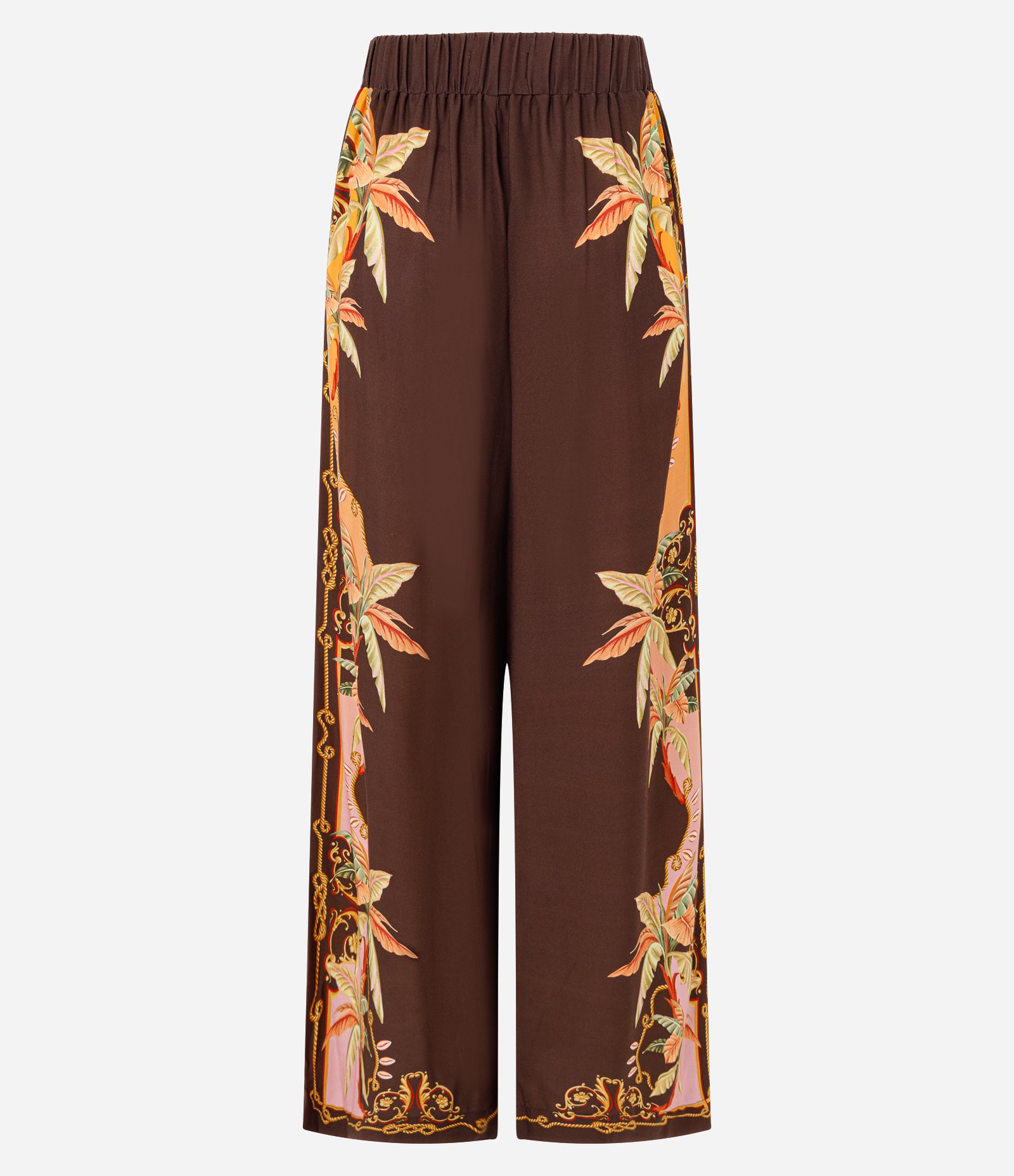 Calça Pantalona em Viscose com Estampa Floral e Cós com Elástico Marrom 7