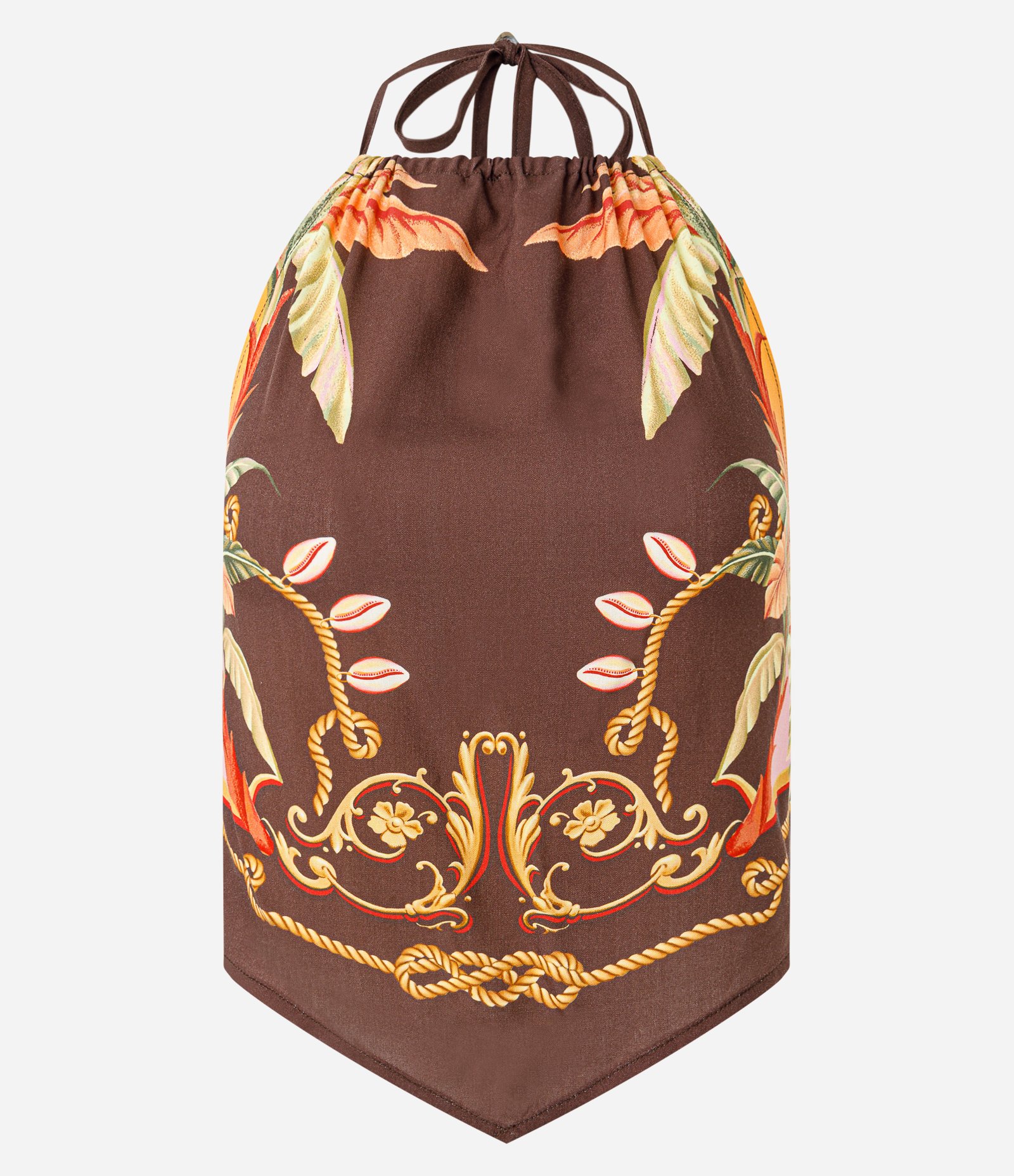 Blusa Frente Única em Viscose com Estampa Tropical Marrom 4