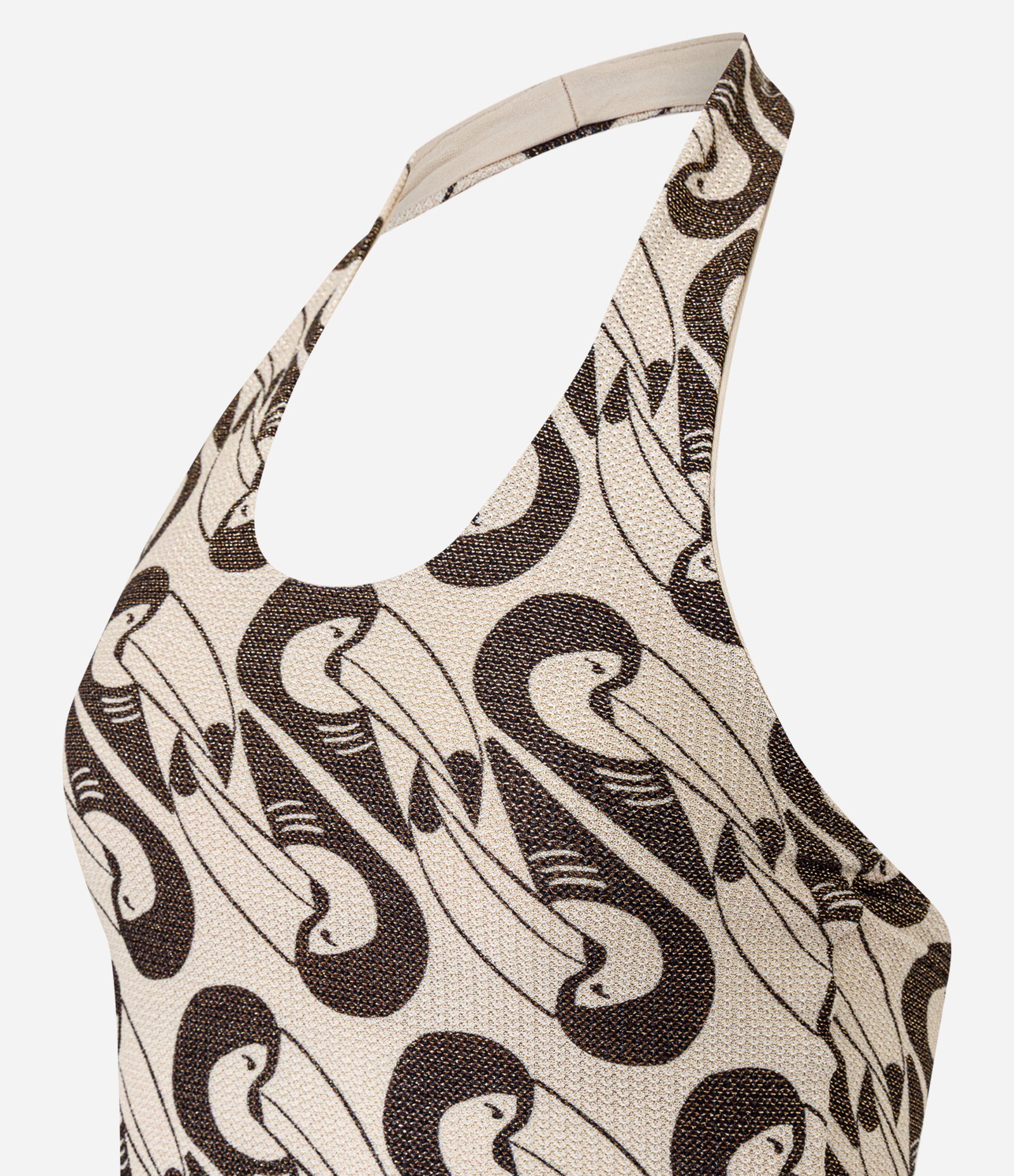 Blusa Frente Única com Fio Metalizado e Estampa Gravataria Bege/Marrom 2