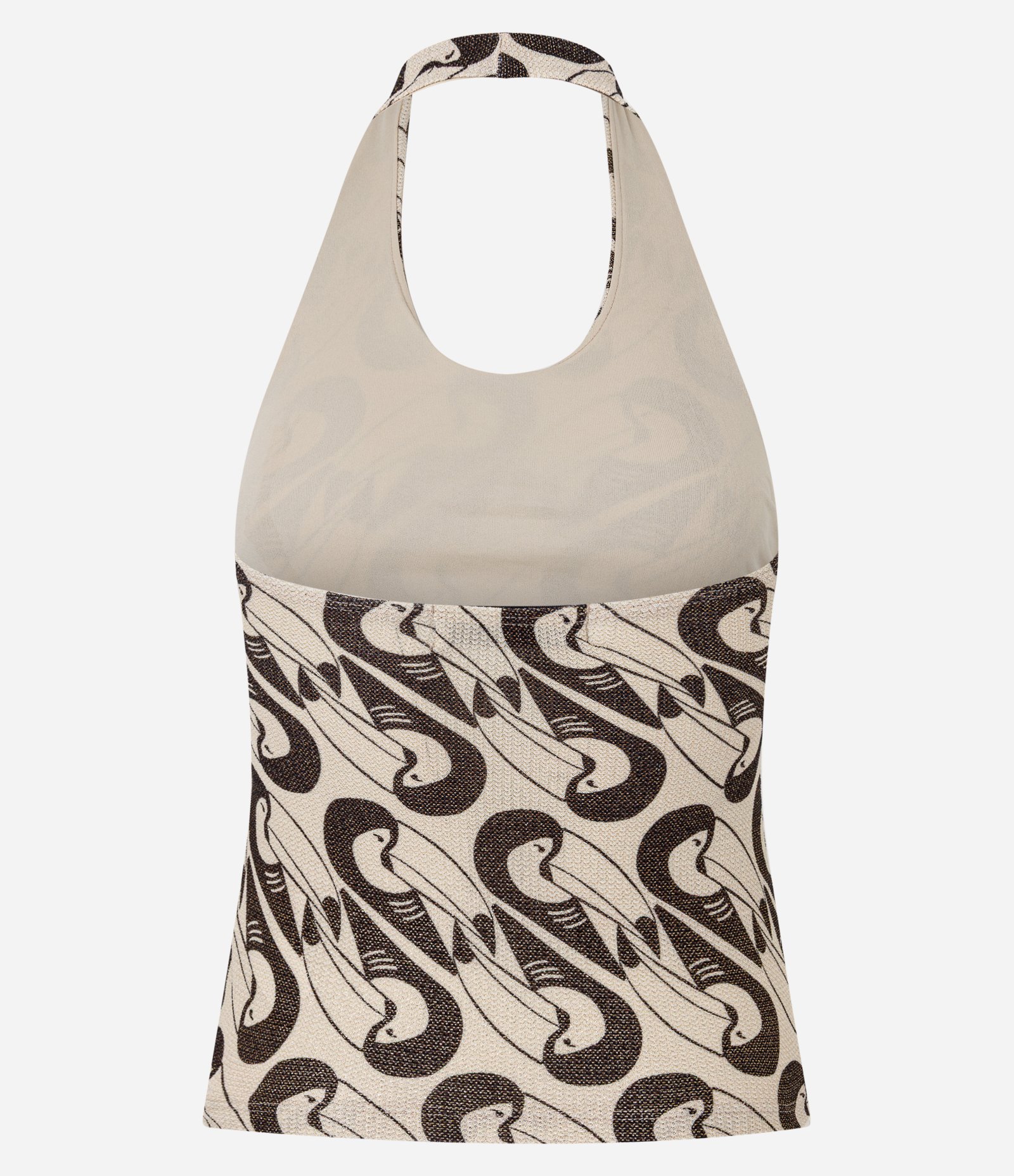 Blusa Frente Única com Fio Metalizado e Estampa Gravataria Bege/Marrom 3