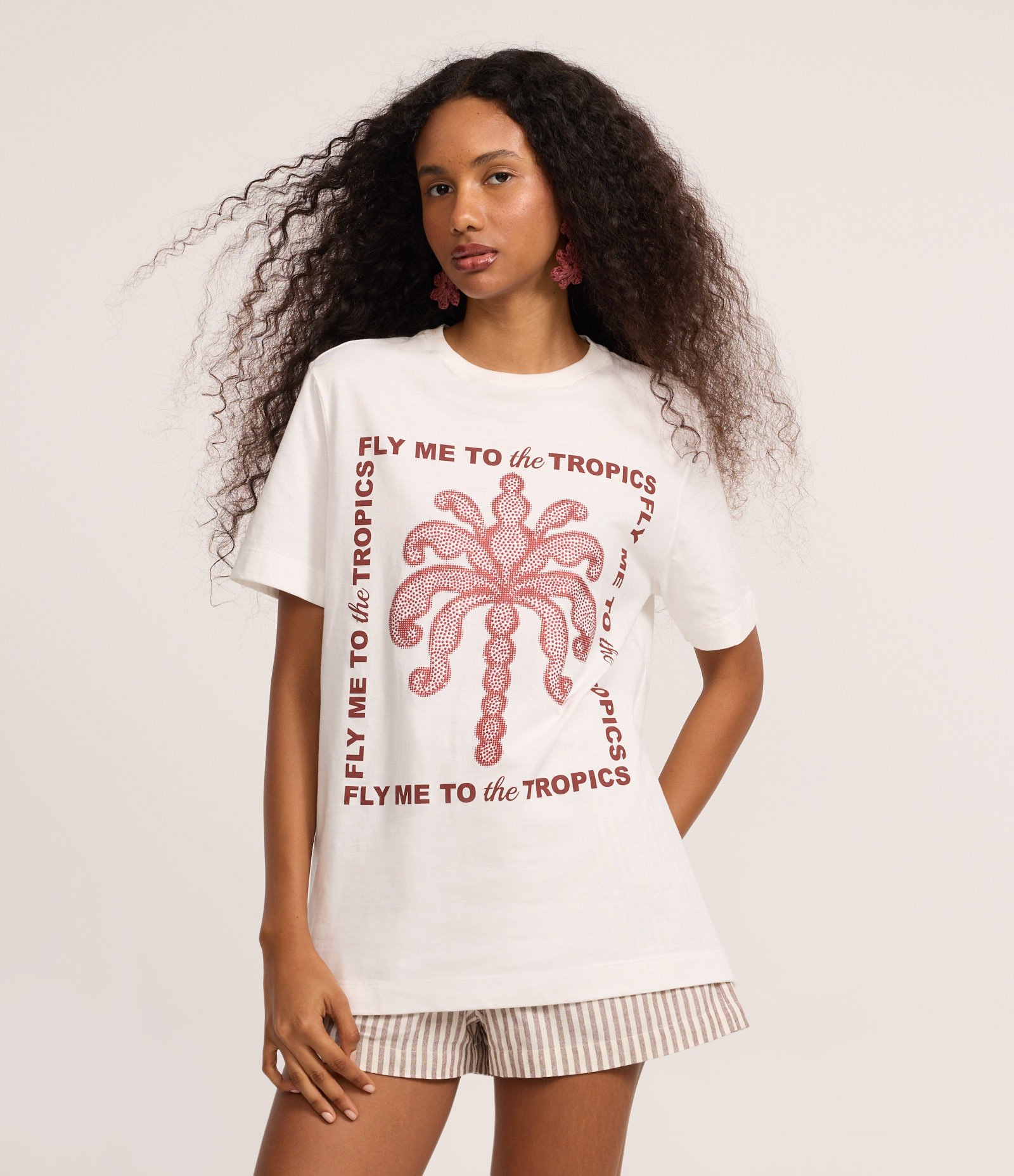 Camiseta T-Shirt em Algodão com Estampa Tropics Parede e Glitter Branco 1