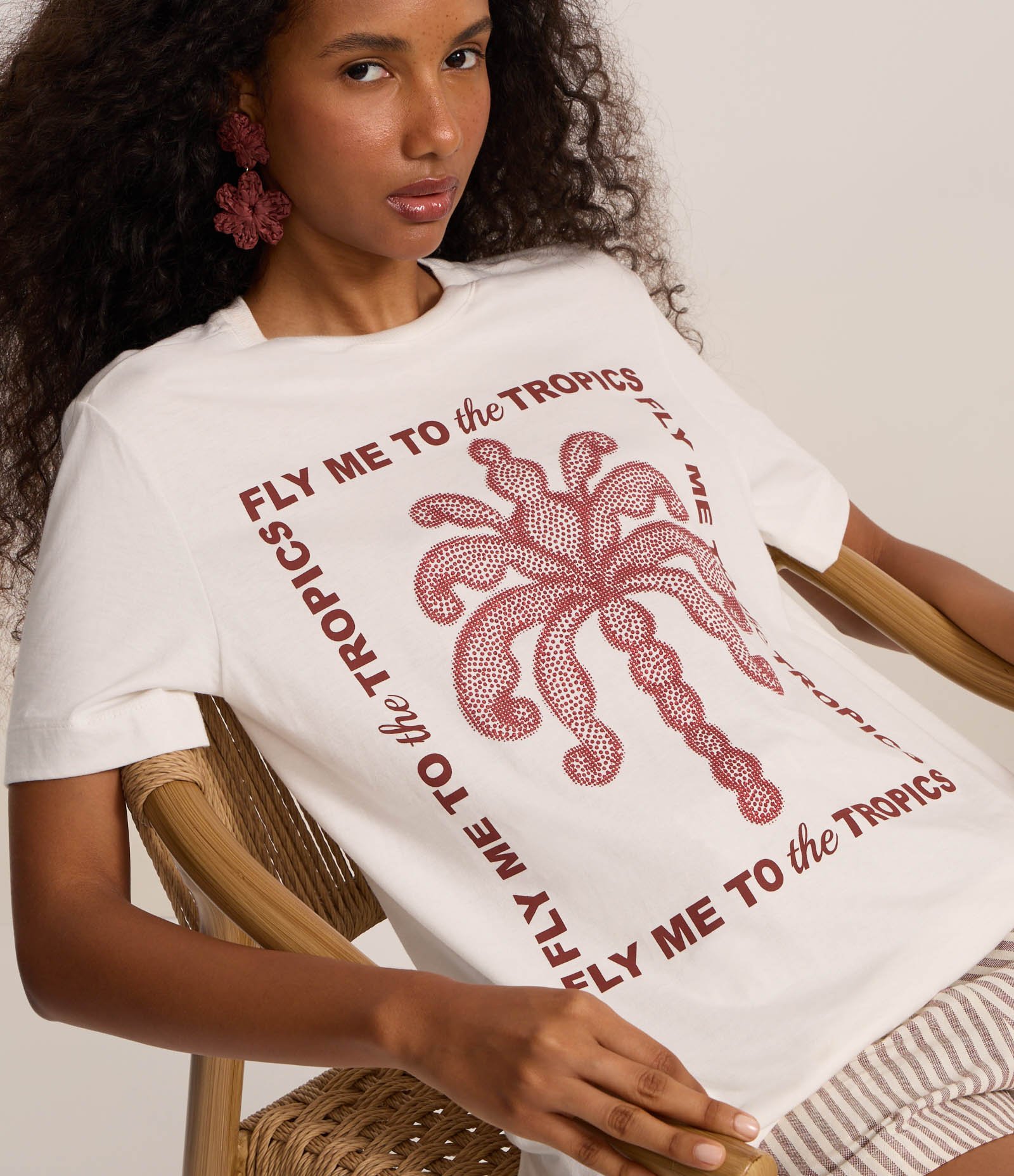 Camiseta T-Shirt em Algodão com Estampa Tropics Parede e Glitter Branco 3