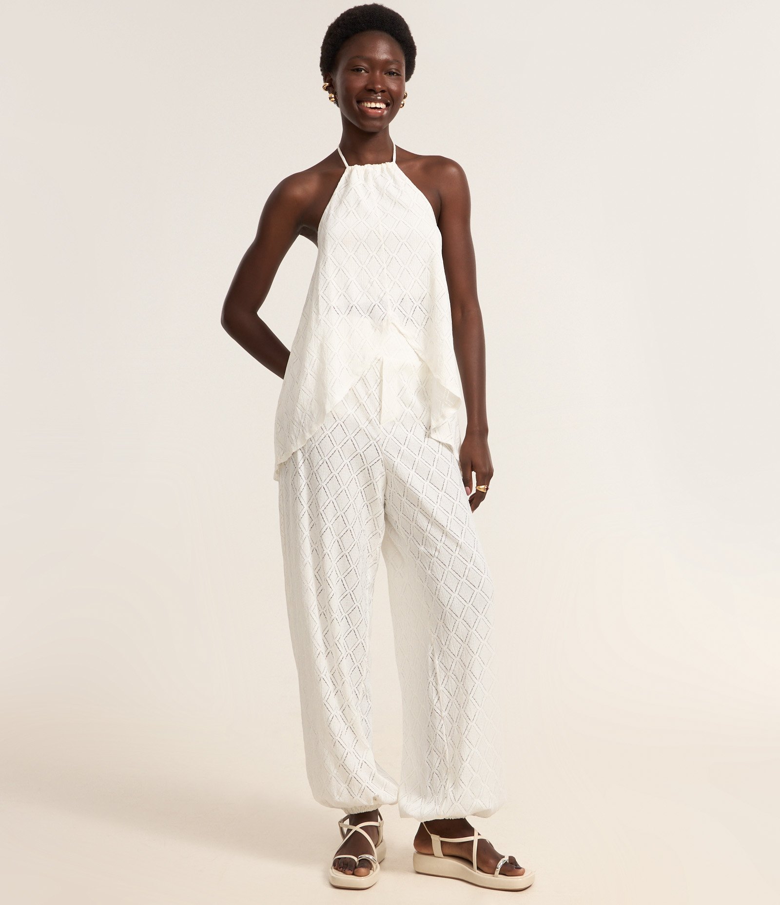 Calça Aladim com Textura Branco 1