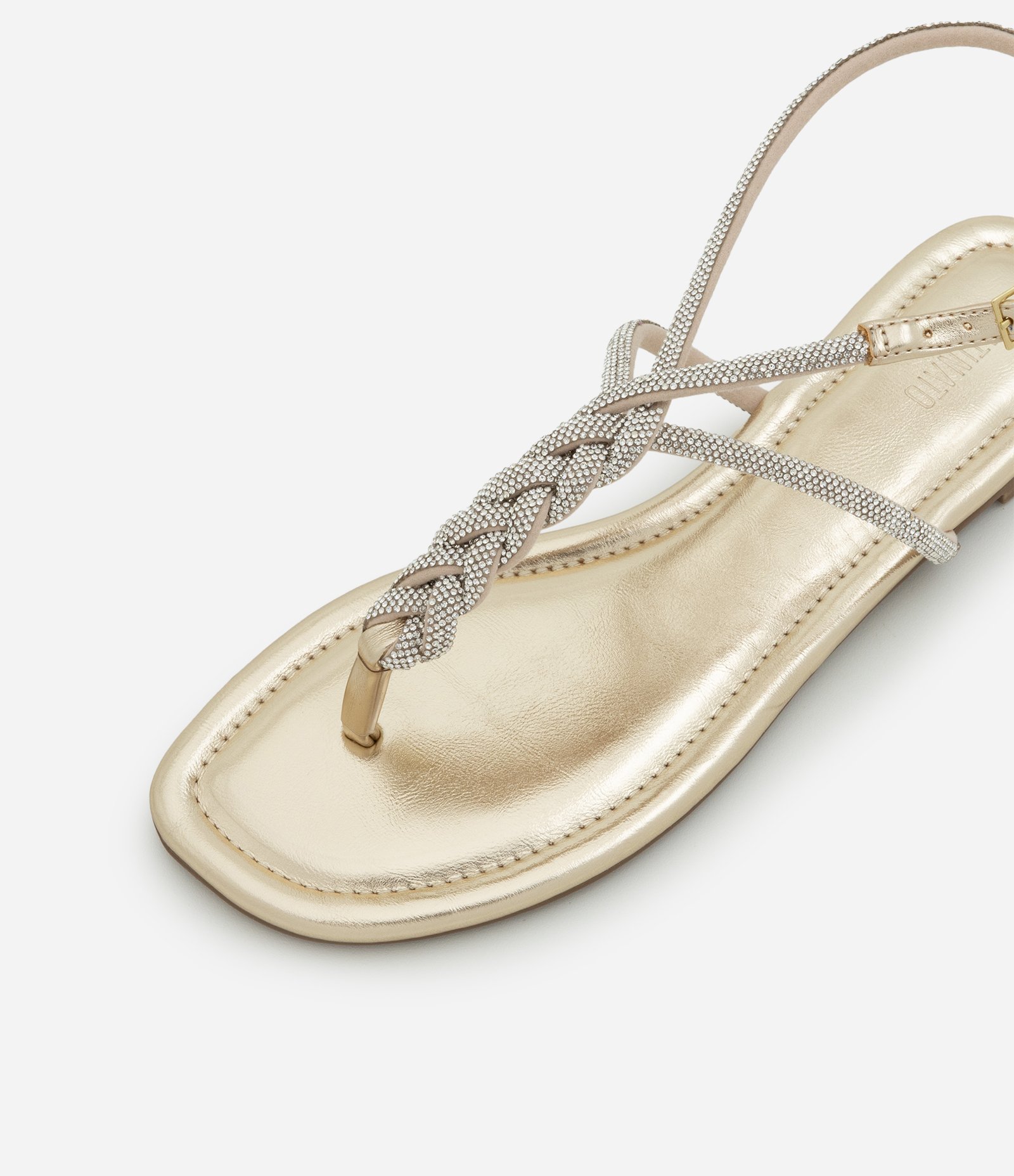 Sandália Rasteira com Tiras Trançadas Brilhosas Dourado 3