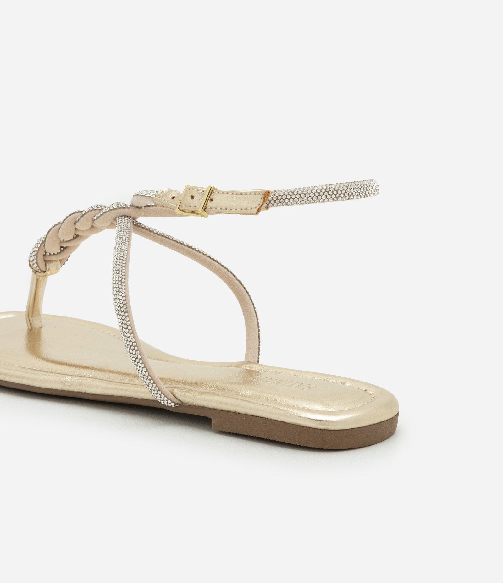 Sandália Rasteira com Tiras Trançadas Brilhosas Dourado 5