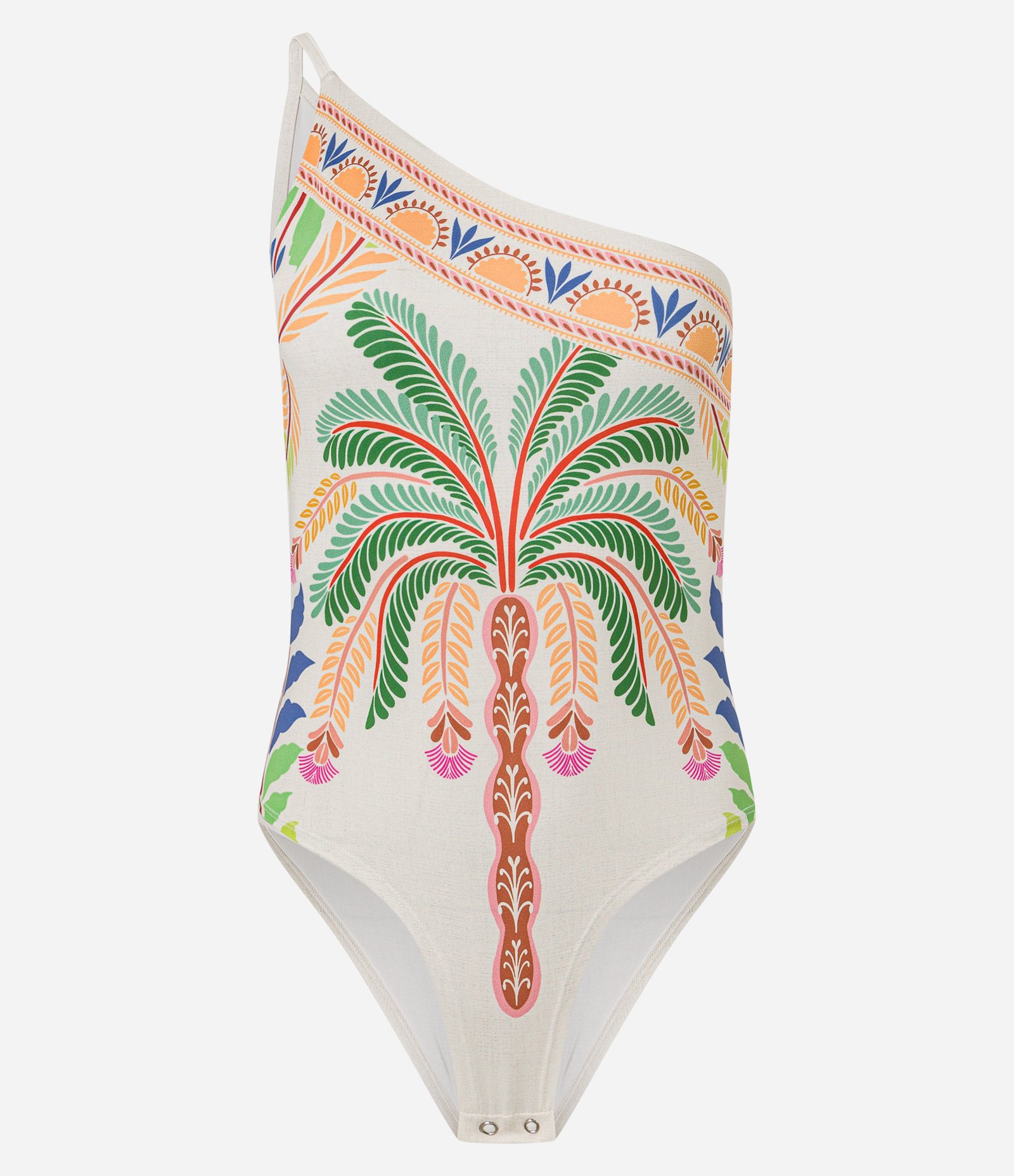 Body Ombro Único em Microfibra com Estampa Tropical Bege 4