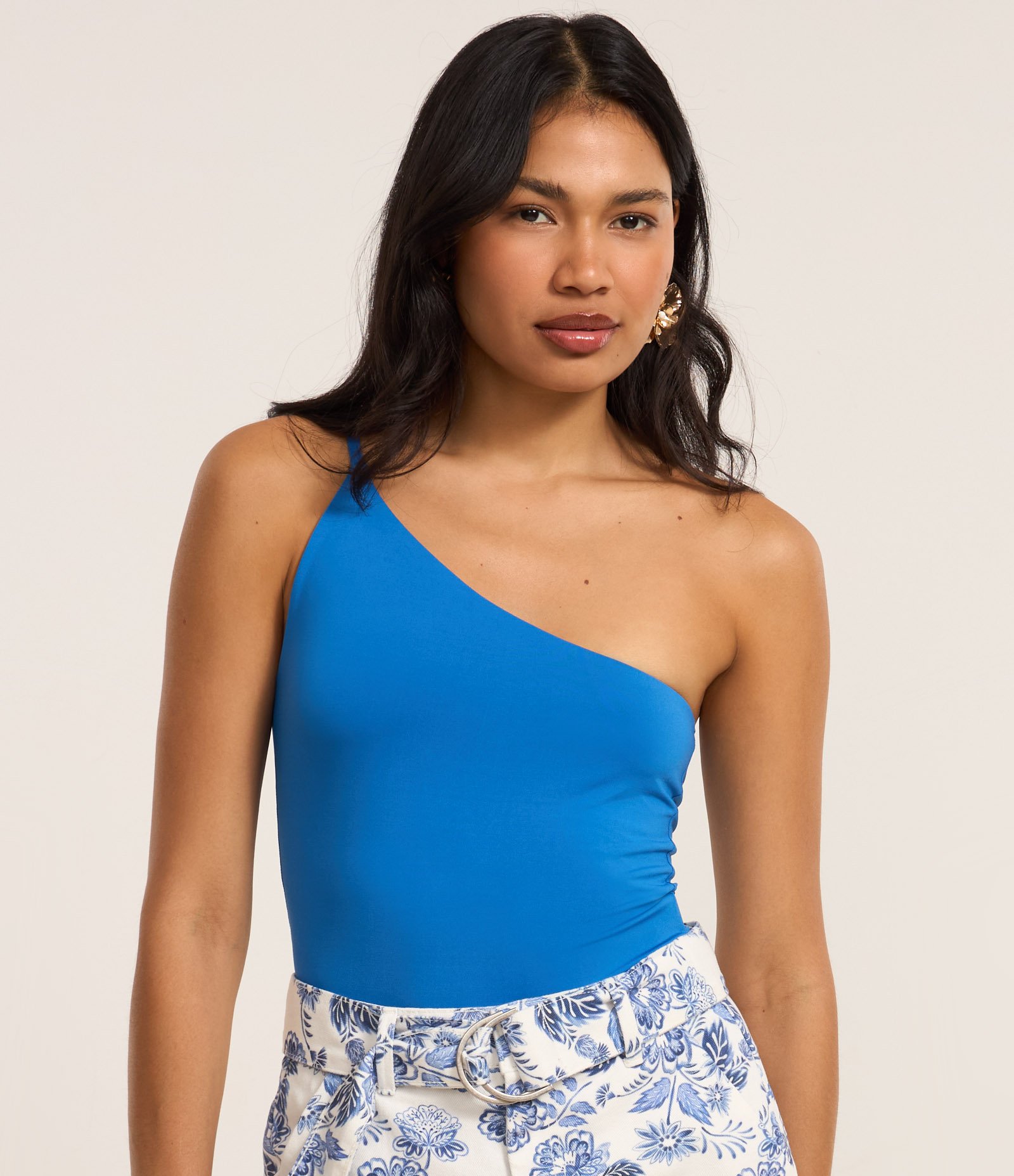 Body em Microfibra com Ombro Único Azul 3