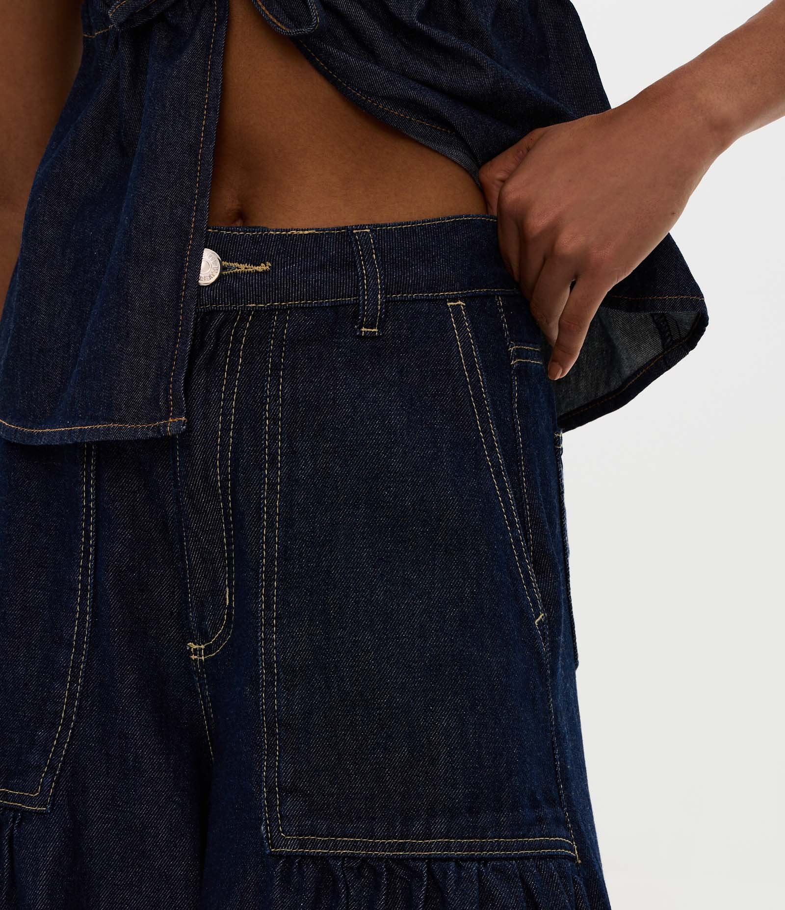 Calça Aladim em Jeans com Pregas Azul 3