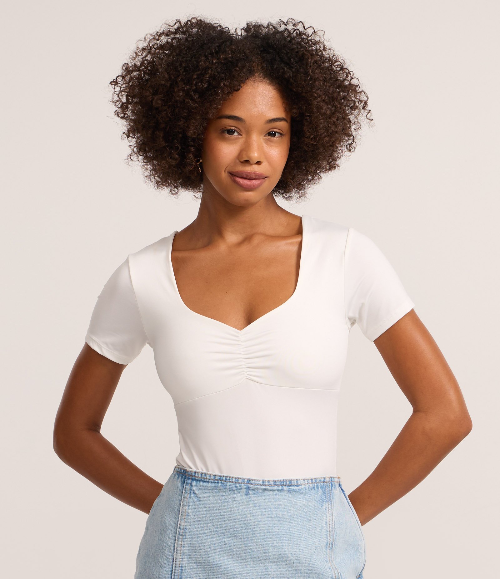Body em Microfibra com Franzido no Busto Branco 1