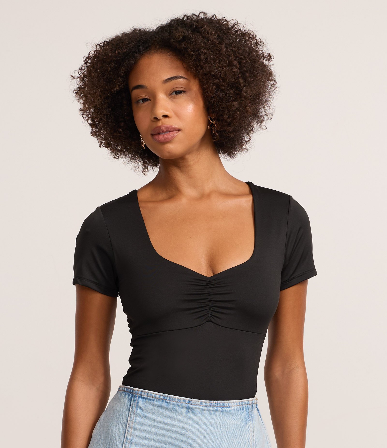 Body em Microfibra com Franzido no Busto Preto 1