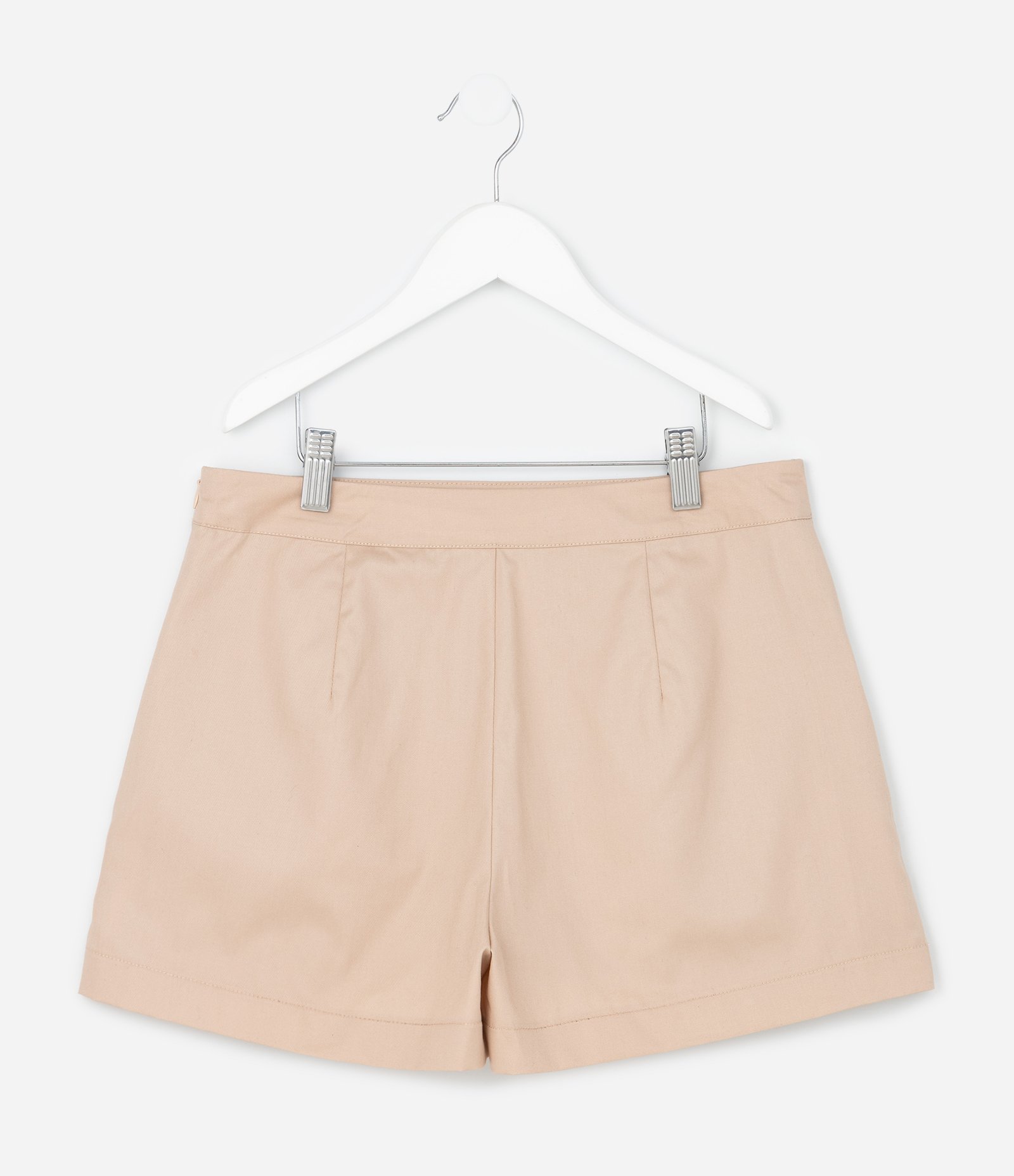 Short Saia Infantil em Sarja com Pregas e Lacinho - Tam 5 a 16 anos Bege 3