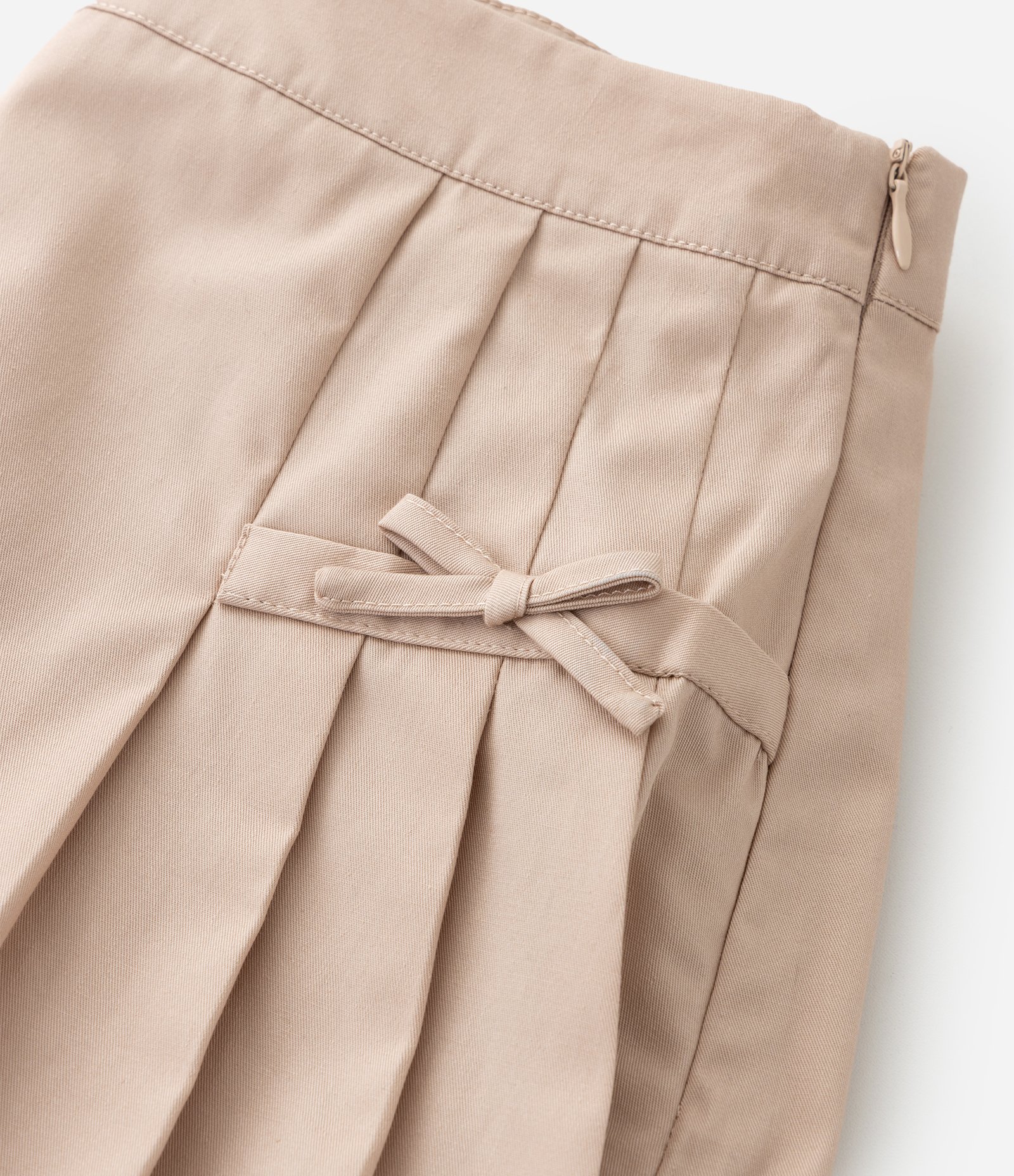 Short Saia Infantil em Sarja com Pregas e Lacinho - Tam 5 a 16 anos Bege 5