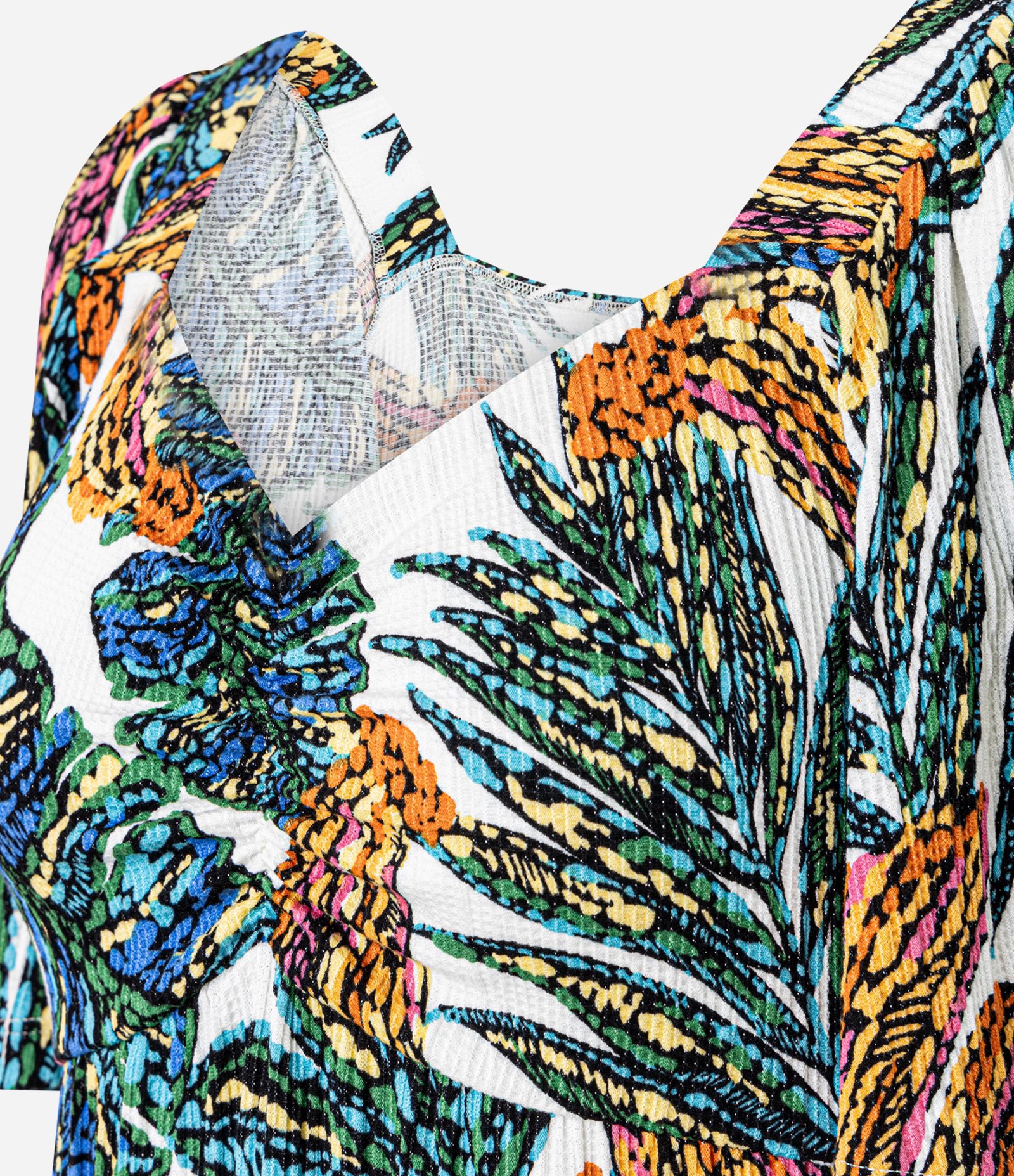 Vestido Curto com Decote Coração e Estampa Tropical Verde/Off White/ Marrom 2