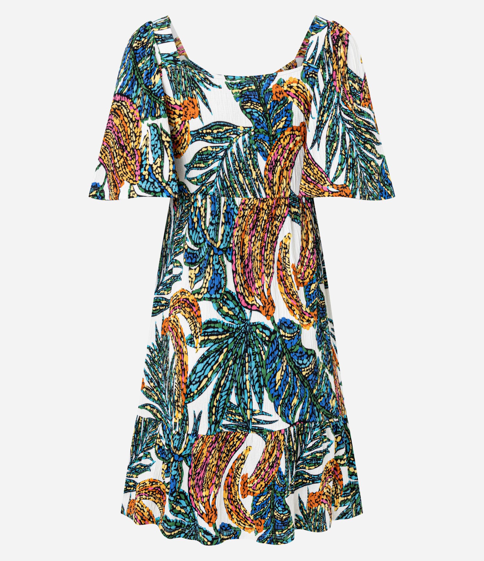 Vestido Curto com Decote Coração e Estampa Tropical Verde/Off White/ Marrom 3