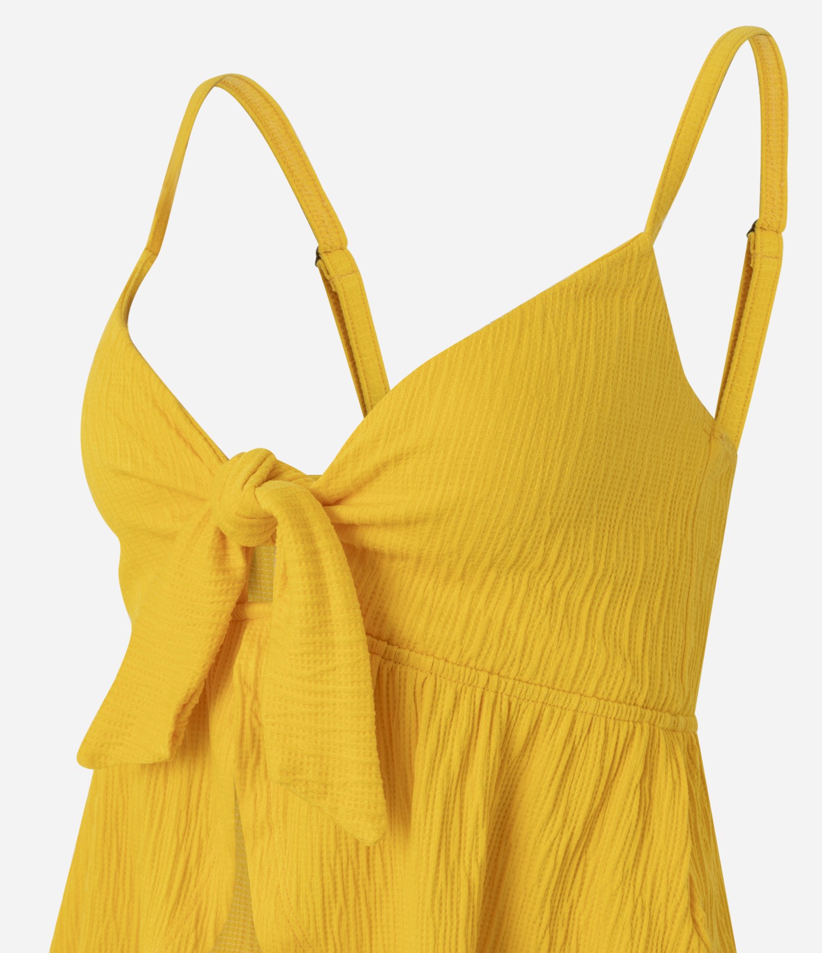 Blusa de Alça em Viscose Texturizada com Laço no Busto Mostarda 2