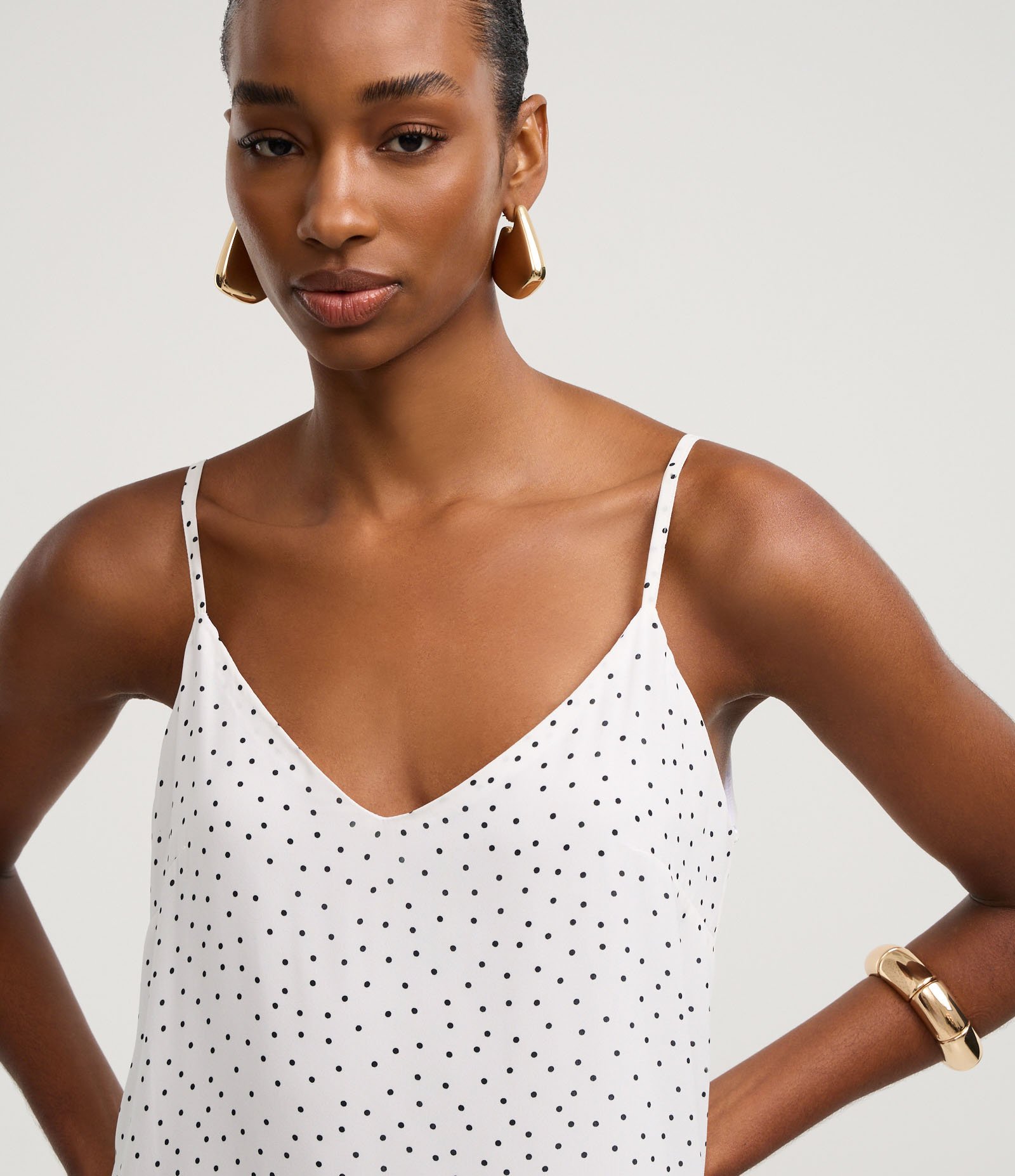 Vestido Evasê Longo em Crepe com Estampa Poá Branco 3