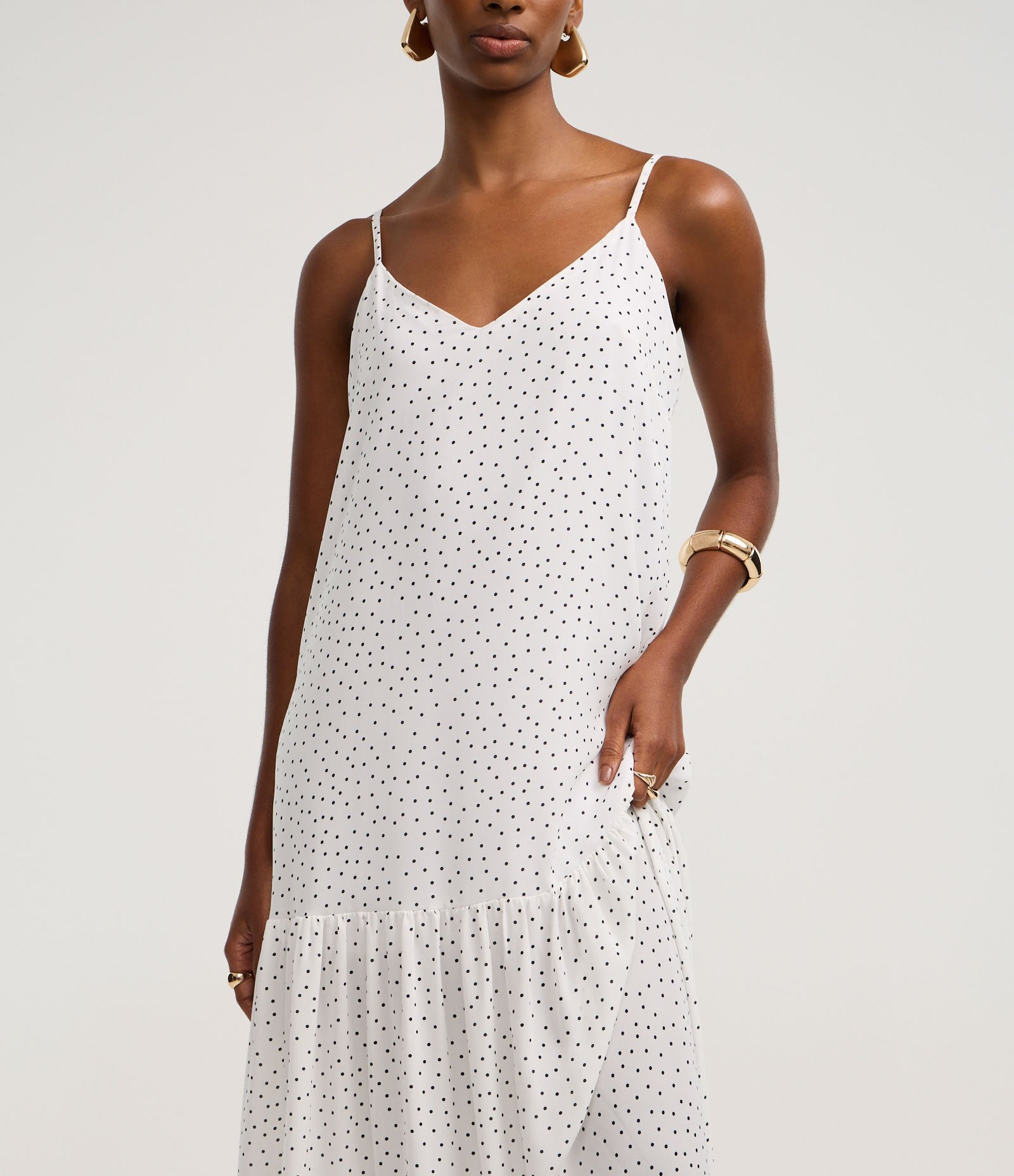 Vestido Evasê Longo em Crepe com Estampa Poá Branco 4