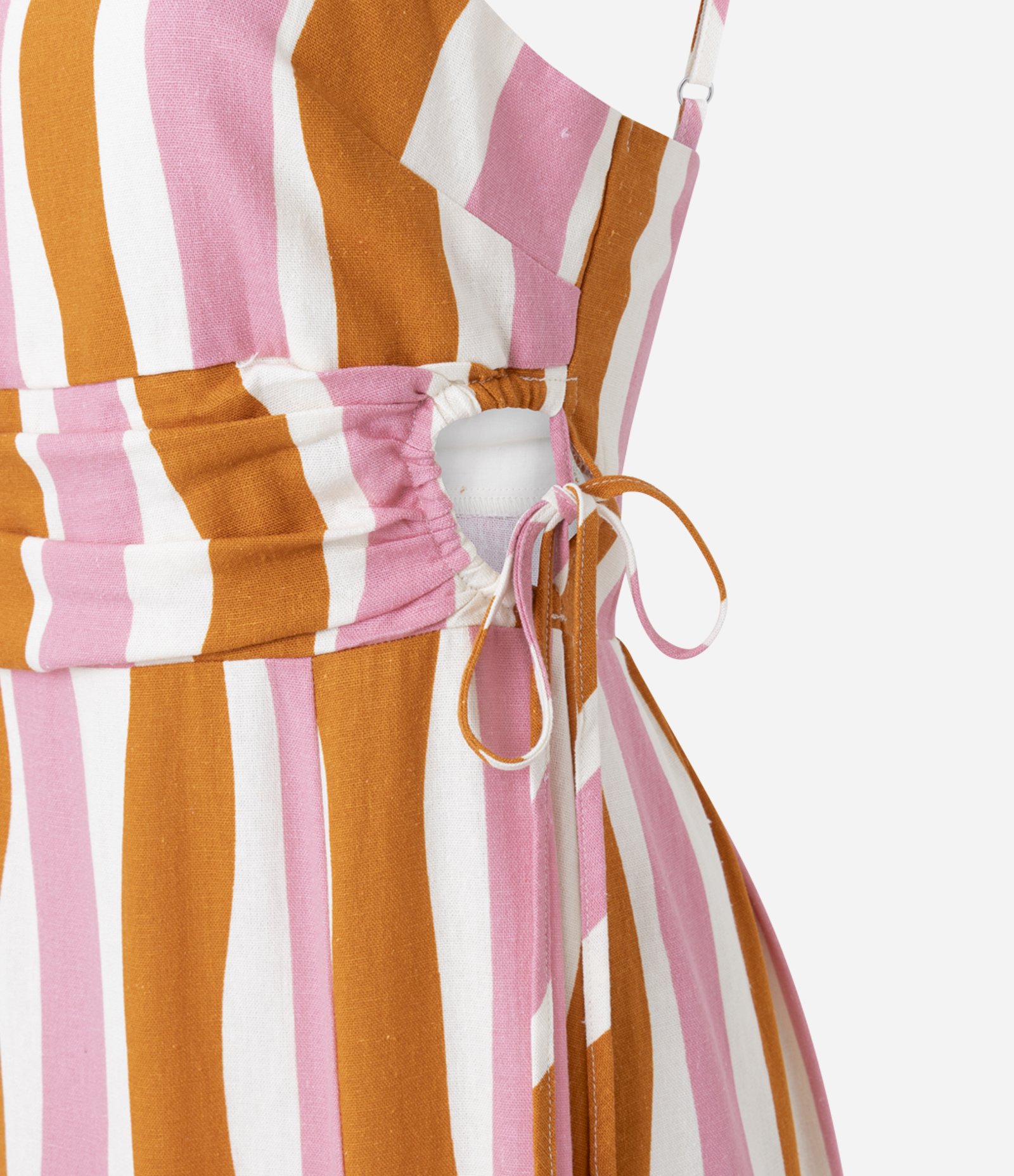 Vestido Long Midi em Viscose com Listra Ondulada e Alças Finas Rosa / Laranja 5