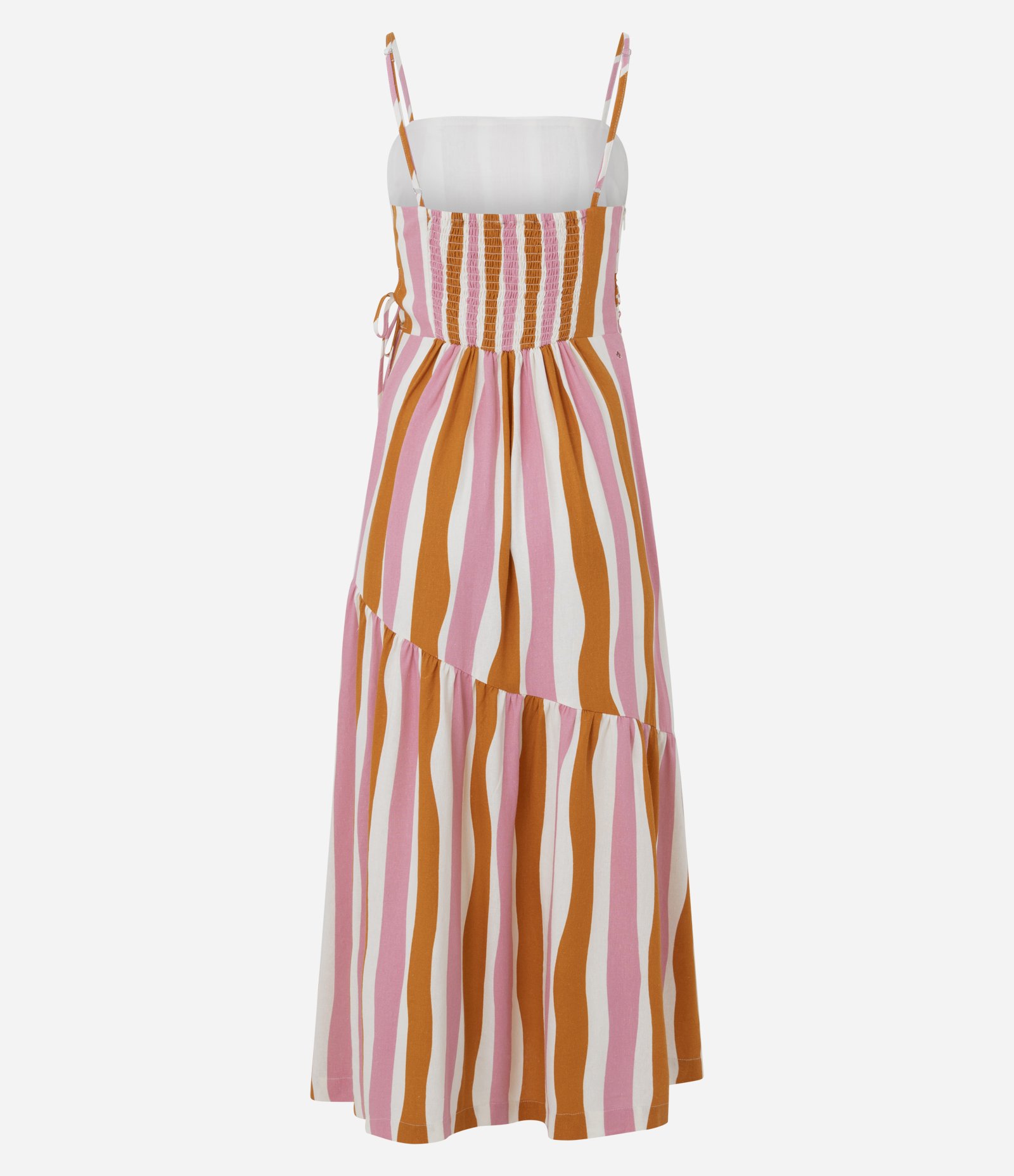 Vestido Long Midi em Viscose com Listra Ondulada e Alças Finas Rosa / Laranja 6
