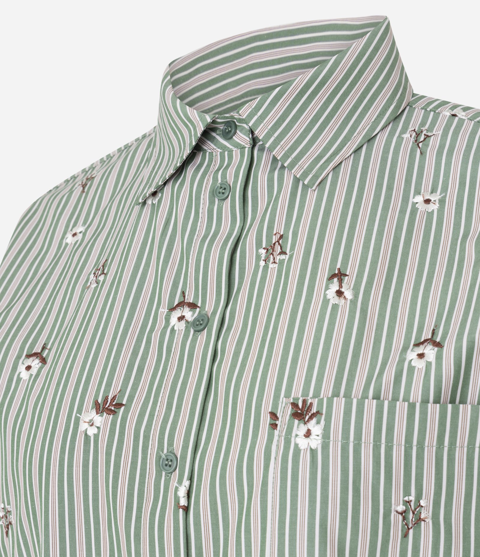 Camisa Alongada em Tricoline com Estampa Floral Verde 2